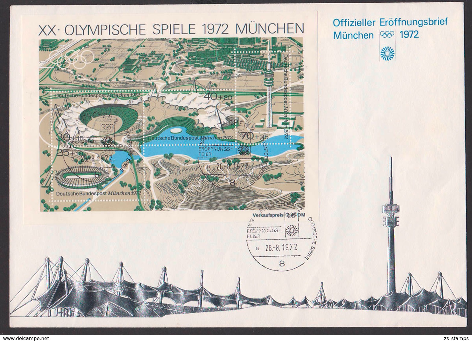 Germany München  Munich 1972 Offizieller FDC Mit Stadiongelände Block SoSt. Eröffnungsfeier 26.8.1972 - Sommer 1972: München