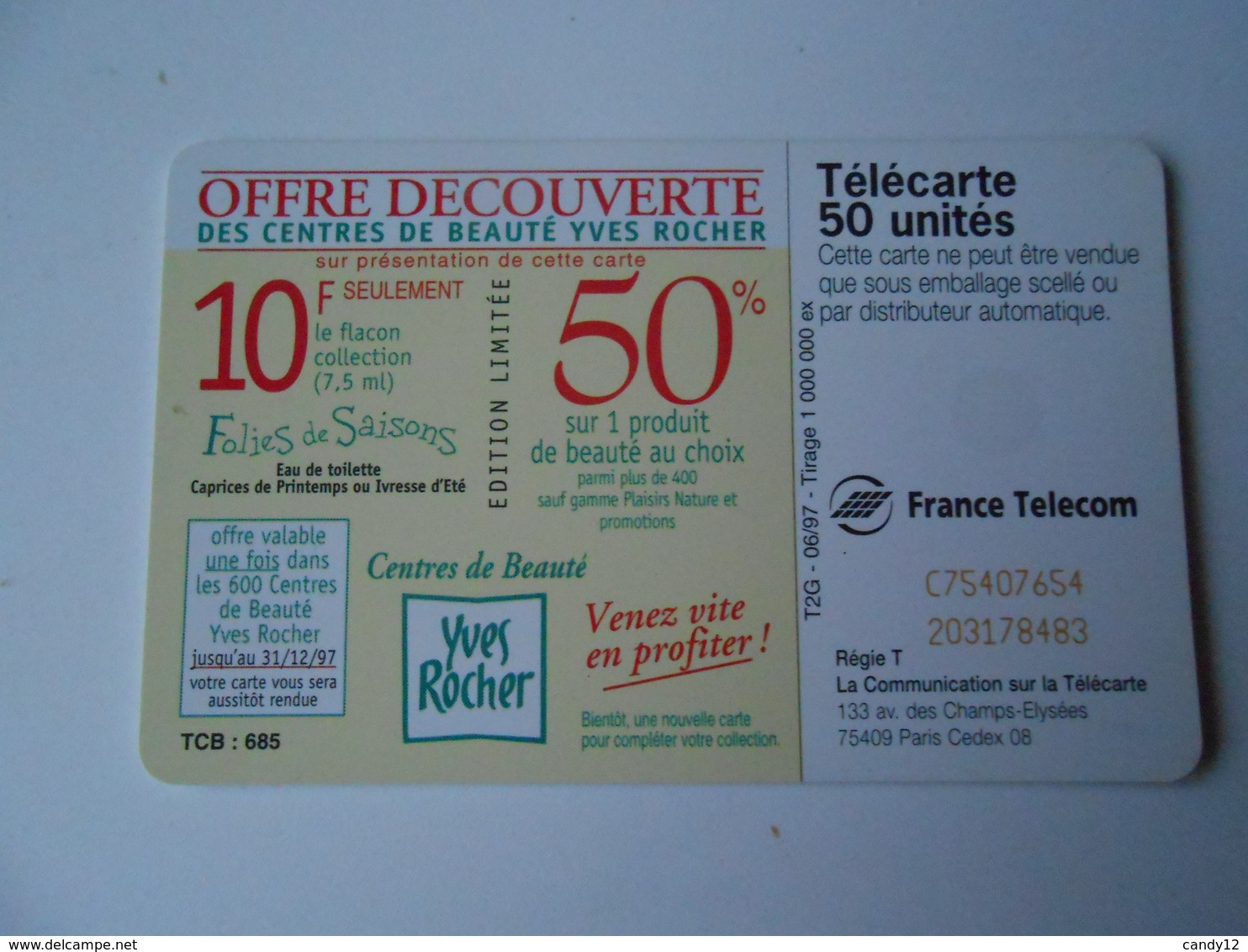 (F10) Yves Rocher - Télécarte - Parfumreclame (tijdschriften)