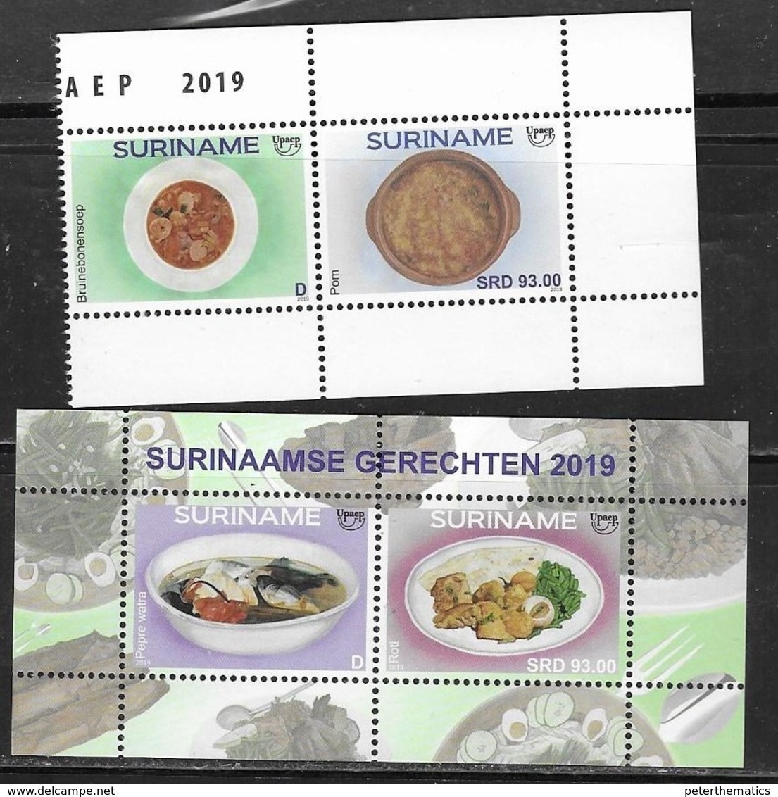 SURINAME, 2019, MNH, UPAEP, SURINAMESE DISHES, FISH, BEEF, VEGETABLES, ROTI, 2v+S/SHEET - Food