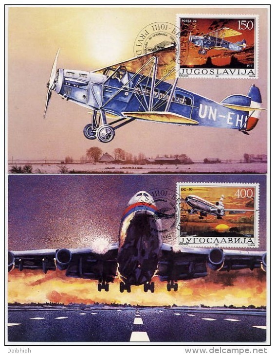 YUGOSLAVIA 1987 Civil Aviation On 2 Maximum Cards.  Michel 2213-14 - Cartes-maximum