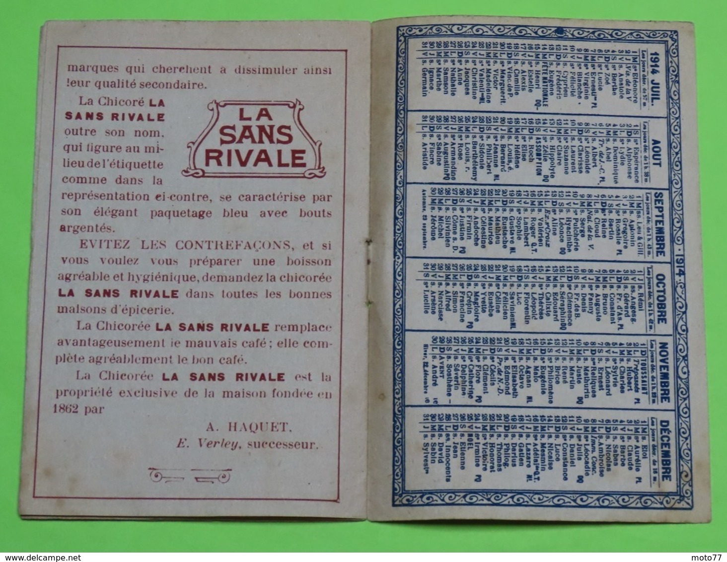 DOCUMENT pub livret CALENDRIER 1914 - FABLE DE LA FONTAINE - 3 fables - 9 x 14 et 12 pages  -Etat d'usage RARE / 249