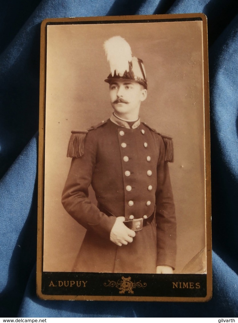 Photo CDV A. Dupuy à Nimes - Beau Portrait Militaire éléve St Cyr, Shako à Plumet Circa 1885 L486 - Anciennes (Av. 1900)