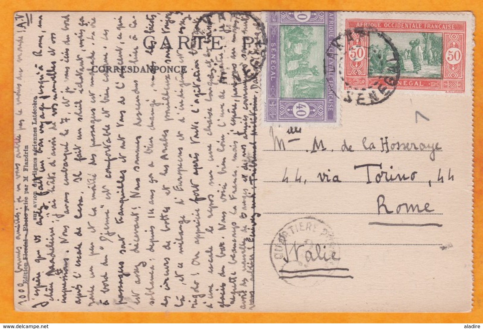 Circa 1930 - CP Postée à Bord Du Paquebot Djenné, Ligne Marseille-Casablanca - Cie Paquet - Postée à Dakar - Briefe U. Dokumente