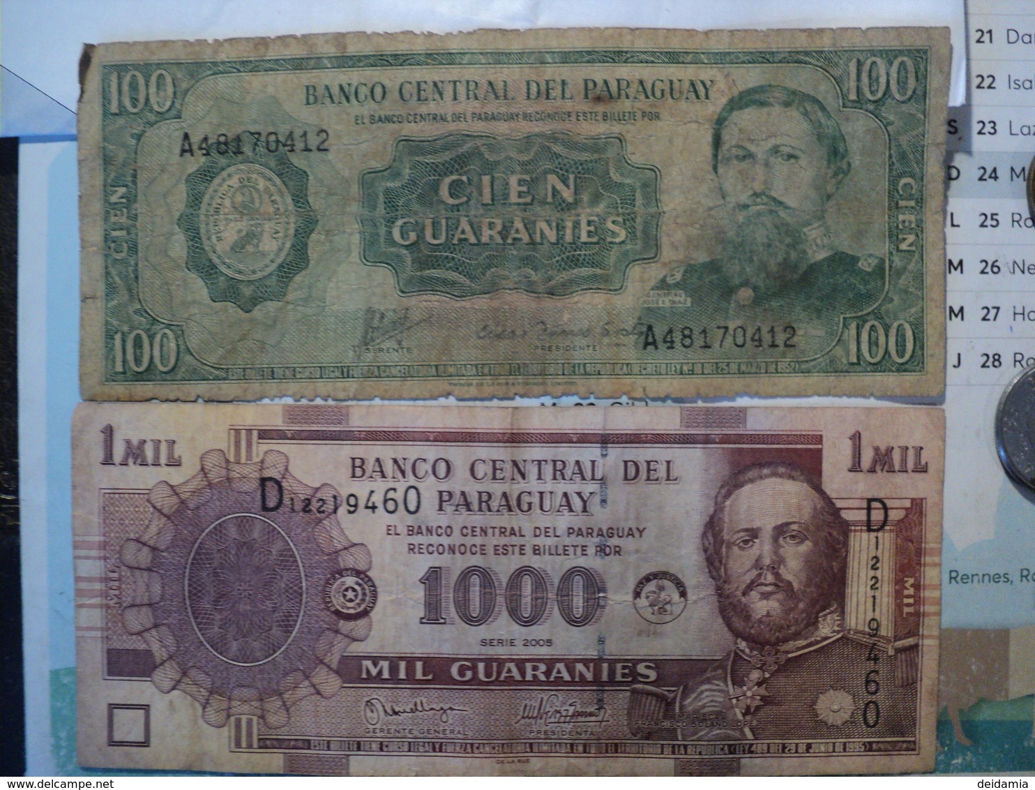 PARAGUAY. LOT DE 2 BILLETS DE BANQUE. 100 / 1000 GUARANIES. ANNEES 80 ? / 2005 - Paraguay