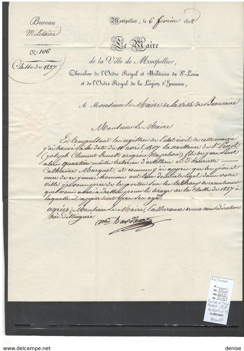 France - Lettre -CACHET D'ESSAI - Montpellier 33 - Herault  - Fevrier 1828 - - 1801-1848: Précurseurs XIX