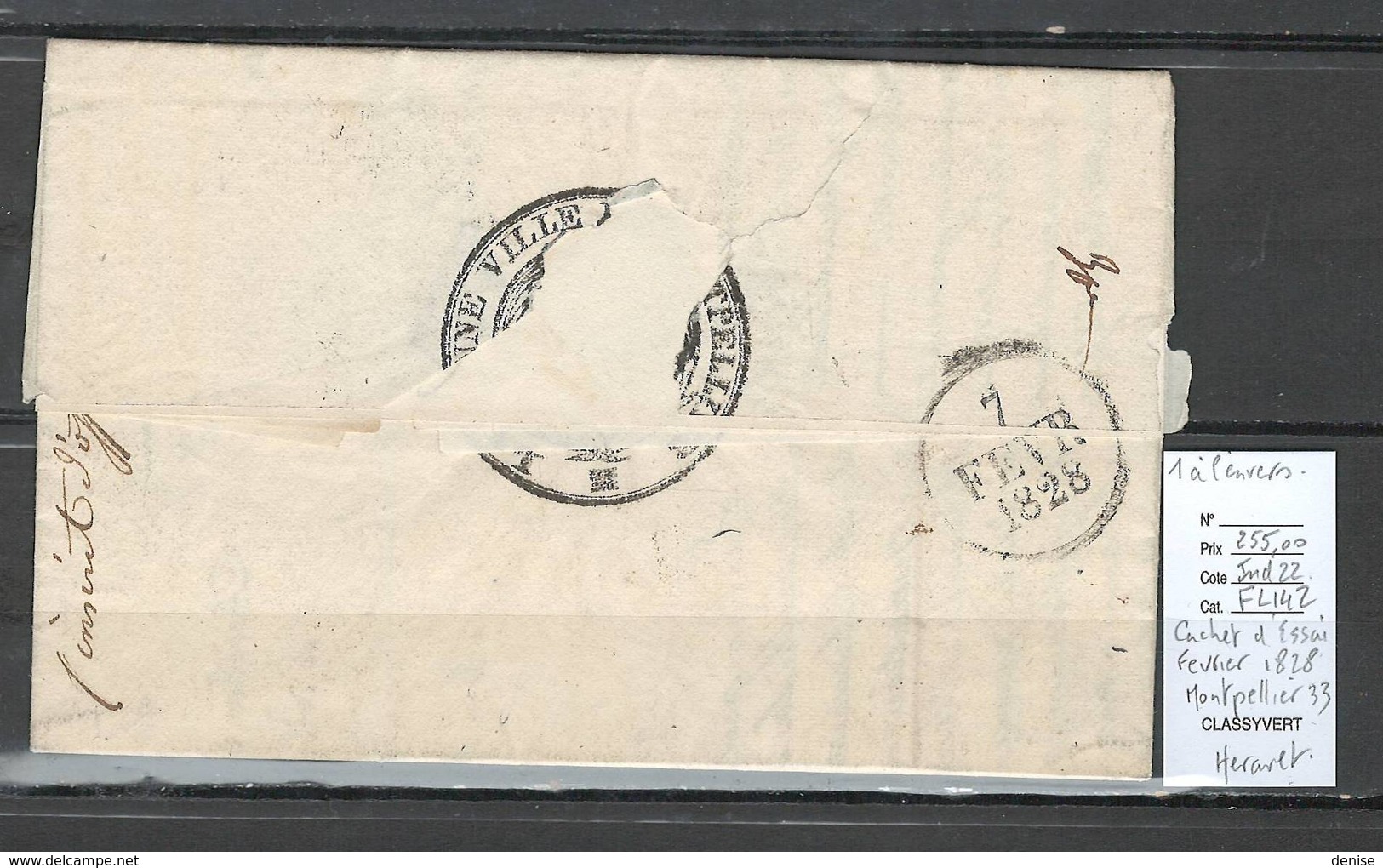 France - Lettre -CACHET D'ESSAI - Montpellier 33 - Herault  - Fevrier 1828 - - 1801-1848: Précurseurs XIX