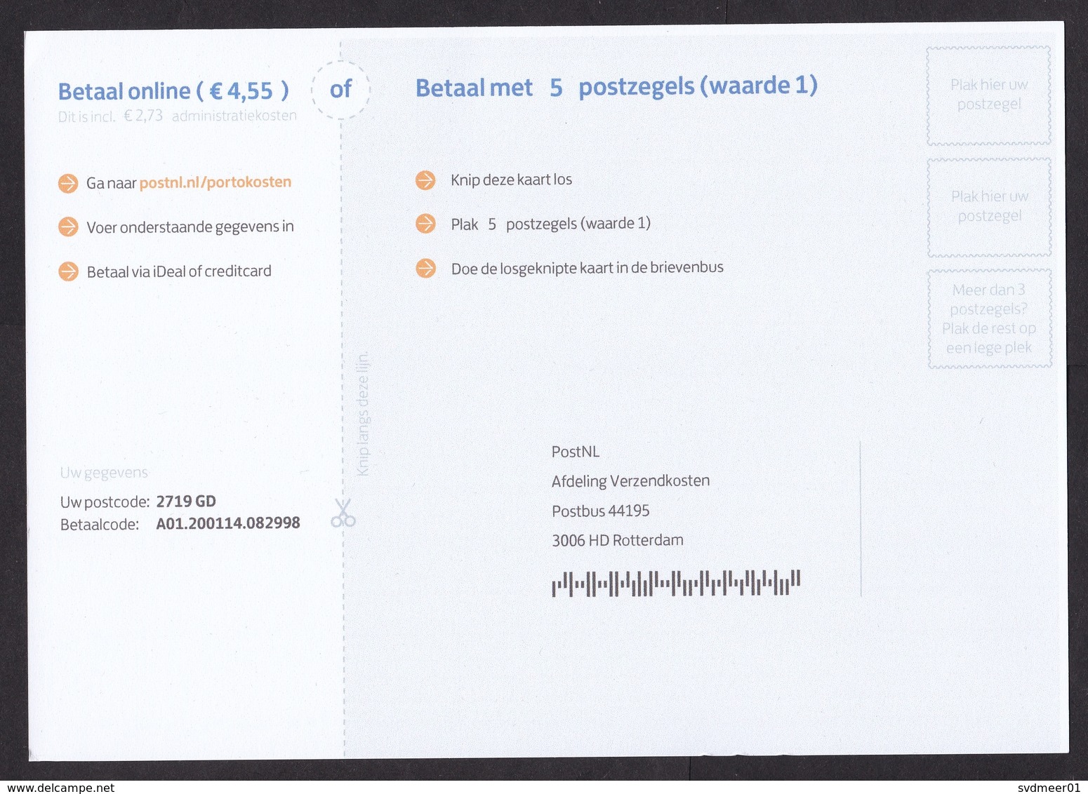 Netherlands: Official Postage Due Form, 2020, 'To Pay: You Sent An Underpaid Cover', Taxed To Sender (traces Of Use) - Brieven En Documenten