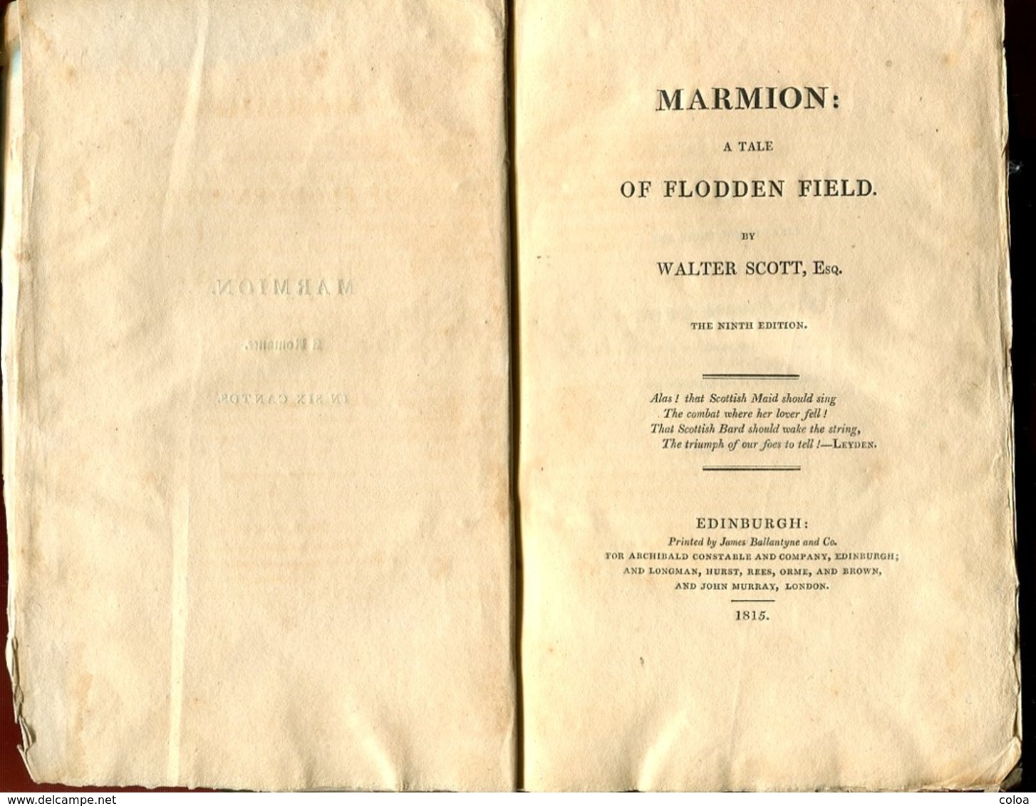Walter SCOTT Marmion A Tale Of Flodden Field Edinburgh 1815 - 1800-1849