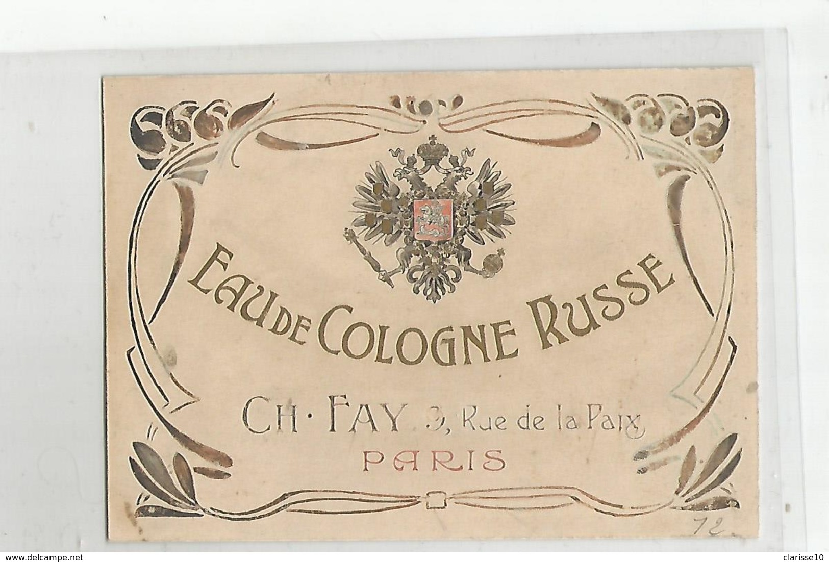 Parfums Carte Eau De Cologne Russe Rue De La Paix Paris - Ohne Zuordnung