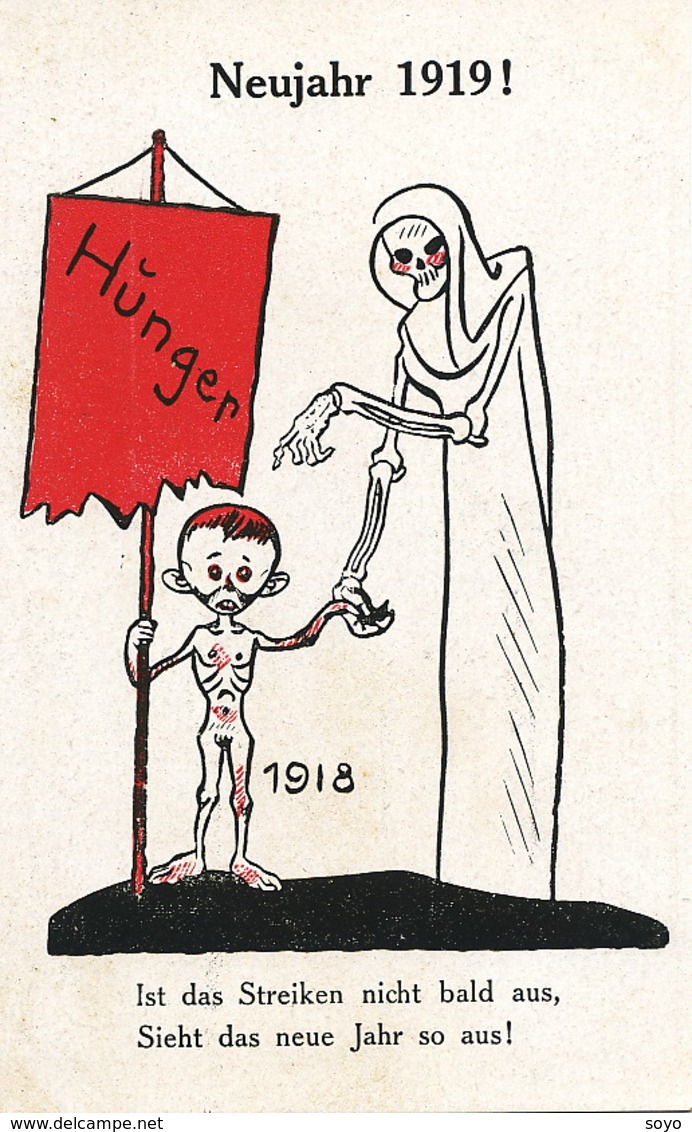 German Political Hunger 1918. Strike . Skeleton. Death. 1918 . 1919 . Famine . Grève Allemagne. Mort - Satiriques