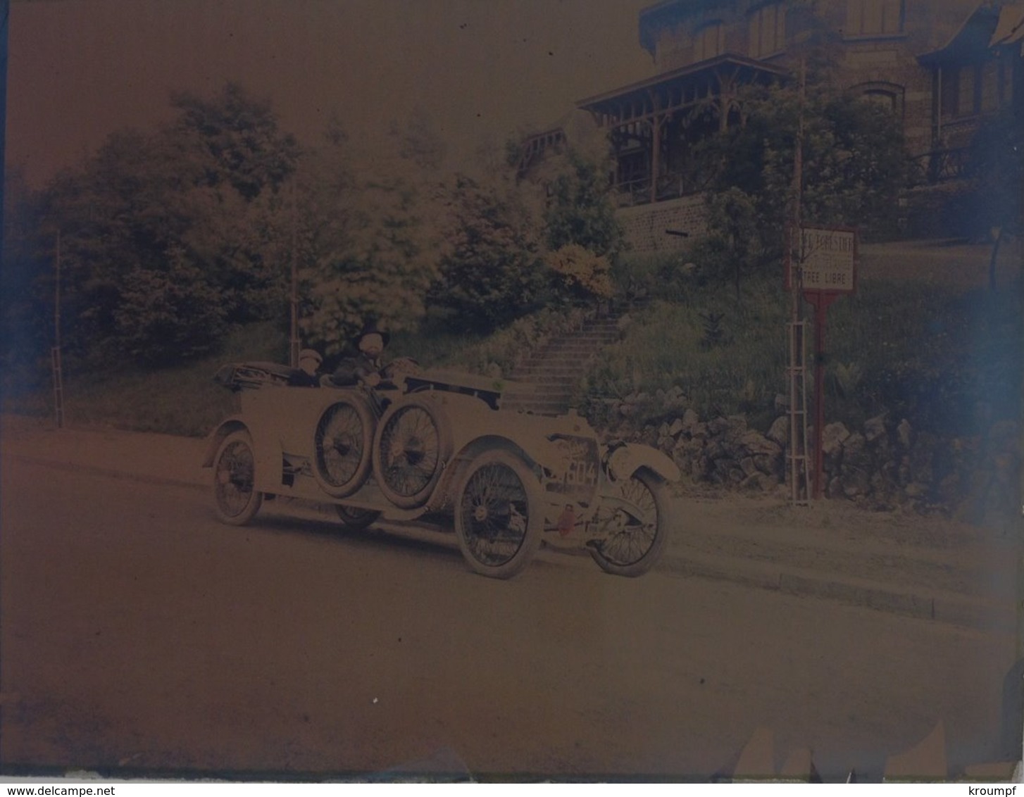 "Photo-dia" Sur Plaque - 1913- Automobile  (colorisé) - Diapositiva Su Vetro