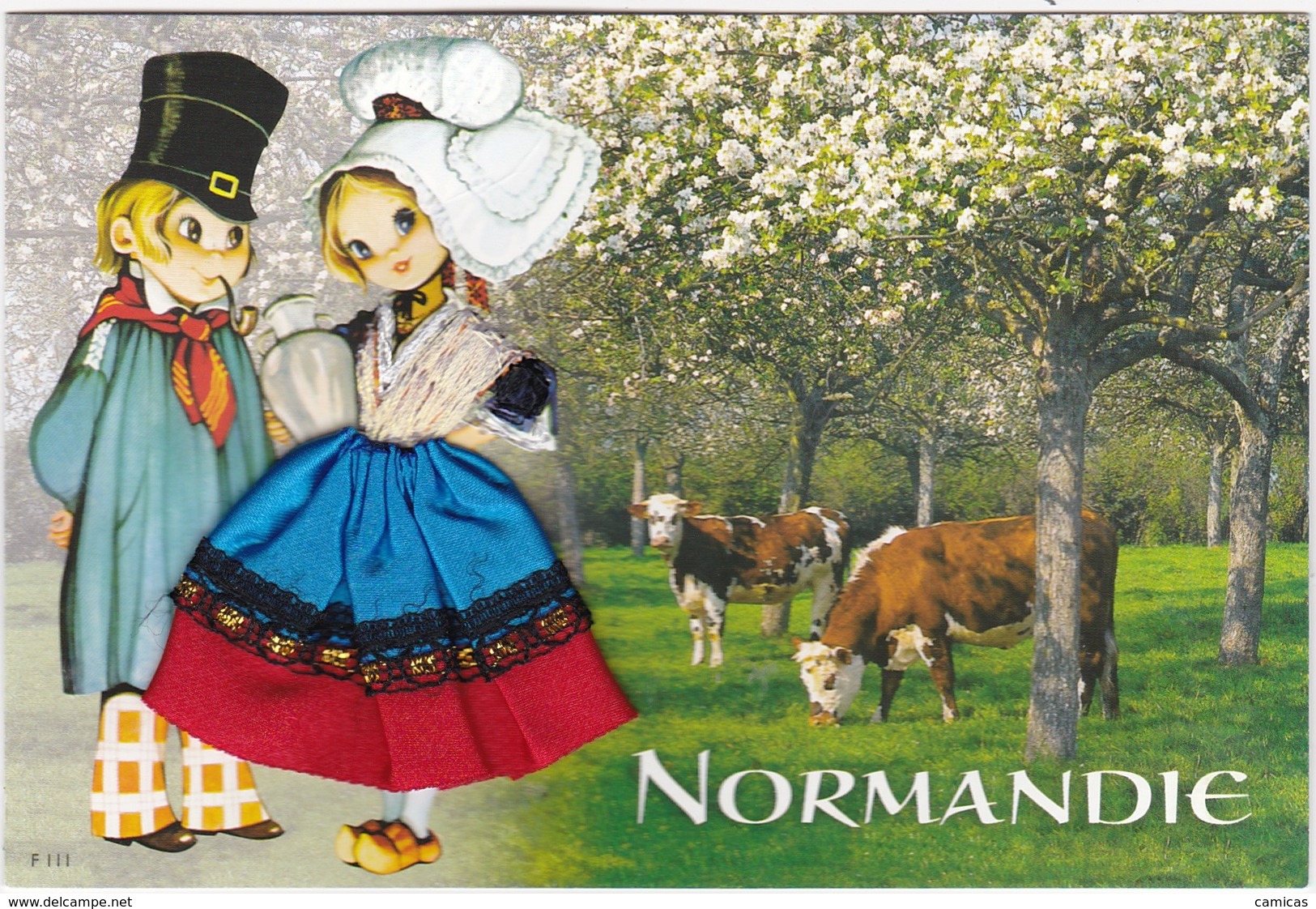 CARTE BRODEE: NORMANDIE: Les Pommiers - Brodées