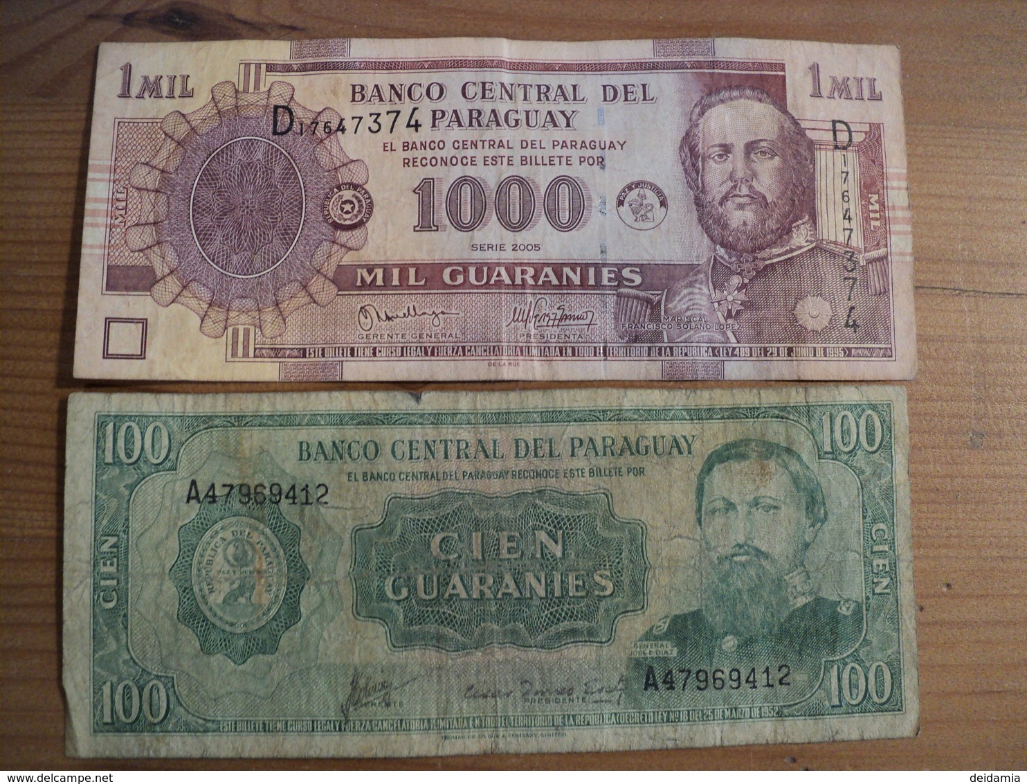 PARAGUAY. LOT DE 2 BILLETS DE BANQUE. 100 / 1000 GUARANIES. ANNEES 80? / 2005 - Paraguay