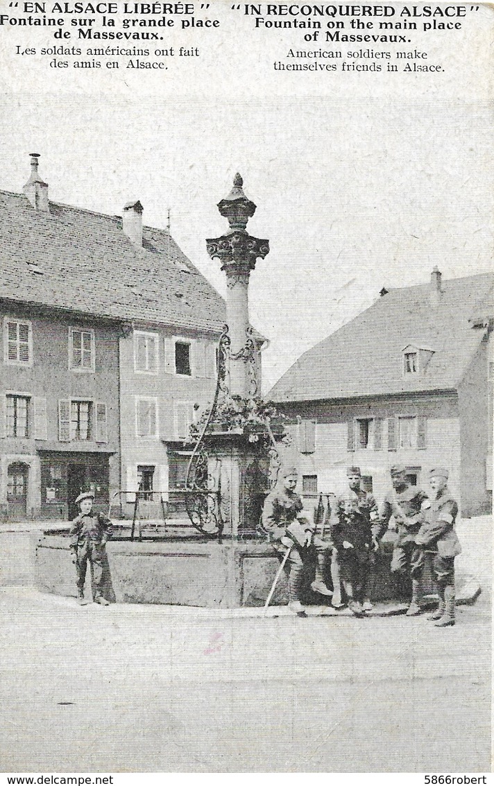 CARTE POSTALE ORIGINALE ANCIENNE : MASSEVAUX FONTAINE EN ALSACE LIBEREE SOLDATS AMERICAINS ANIMEE  HAUT RHIN (68) - Masevaux