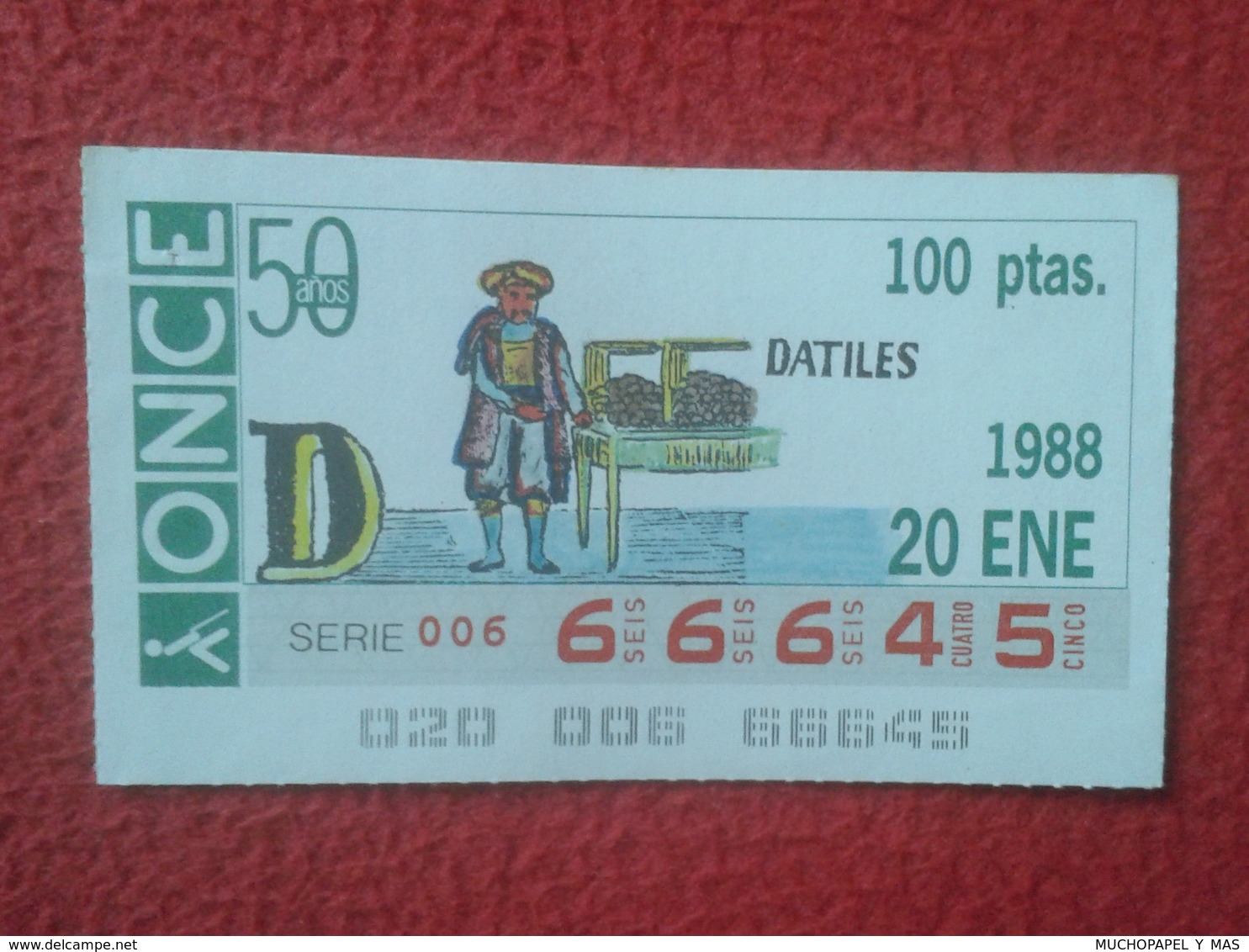 CUPÓN DE ONCE SPANISH LOTTERY CIEGOS SPAIN LOTERÍA BLIND 1988 DÁTILES DÁTIL DATE PALM DATTE ARABIAN....ARAB...MAGREB... - Billetes De Lotería