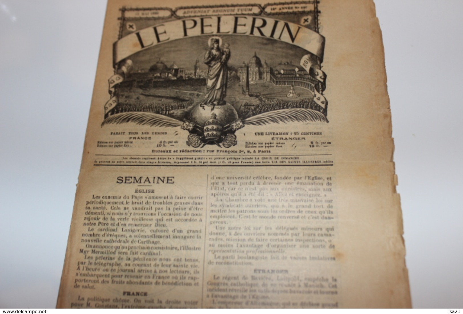 RARE LE PELERIN 1890 25 Mai: Mgr CLERET LAVAL,le Proçès Panitza, CARTHAGE, Pentecôte, Amiral Du Petit-Thouars - Zeitschriften - Vor 1900