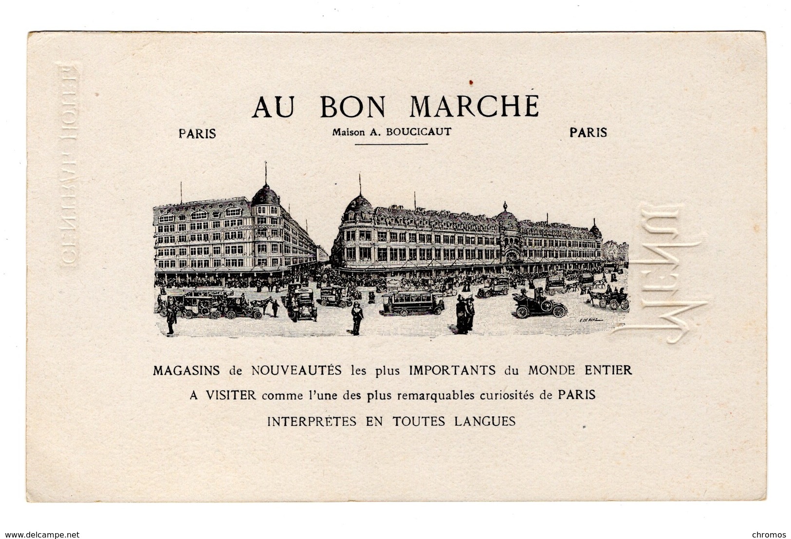 Très Rare Chromo Menu (!) Au Bon Marché, Ne Pas Cataloguisé, Imprimeur ?, 1913 - Au Bon Marché