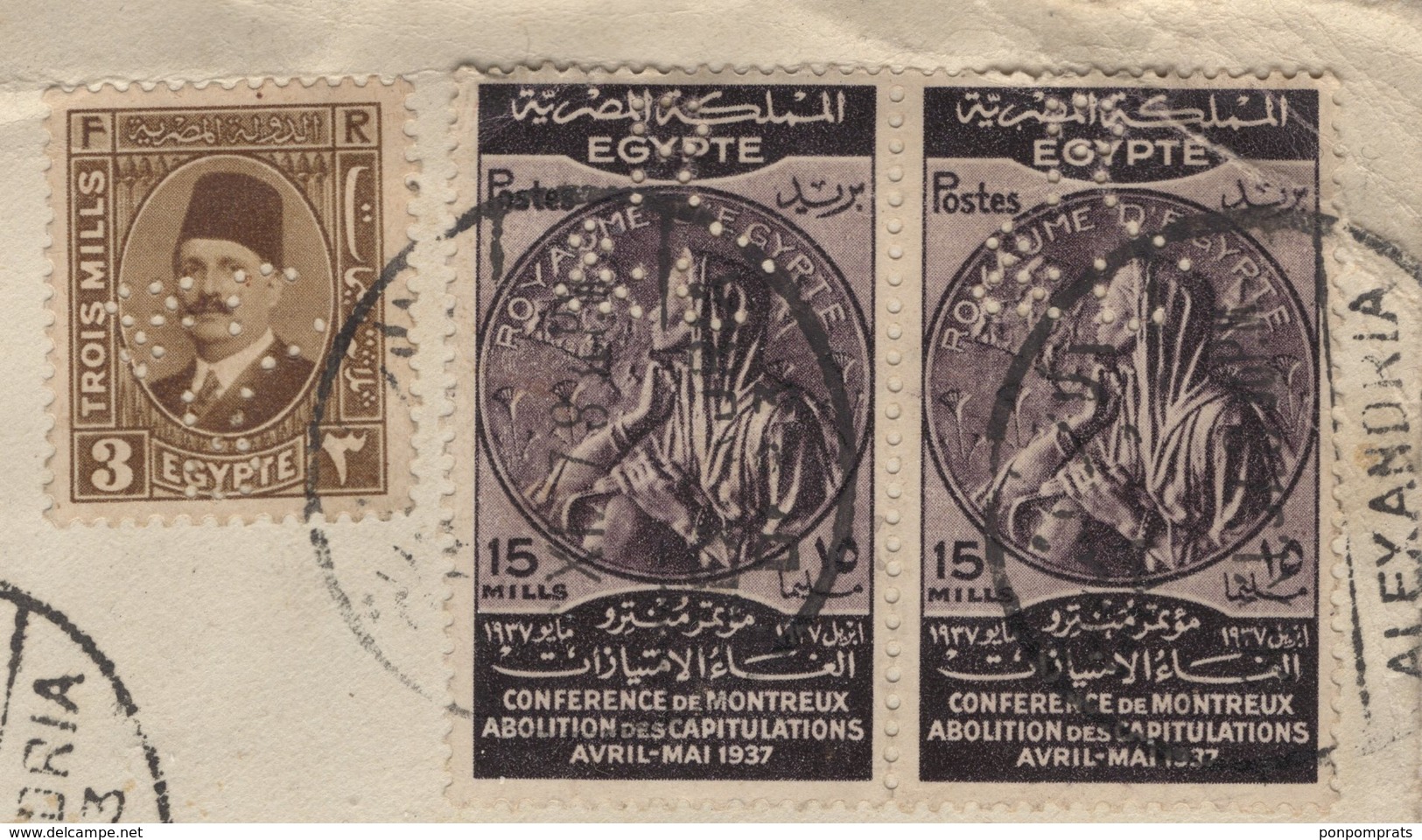 EGYPTE: Enveloppe Avec 3 Mill + 15 Mill Perforés R/&C REINHART & C° Oblt ALEXANDRIE > PARIS - 1915-1921 Protectorat Britannique