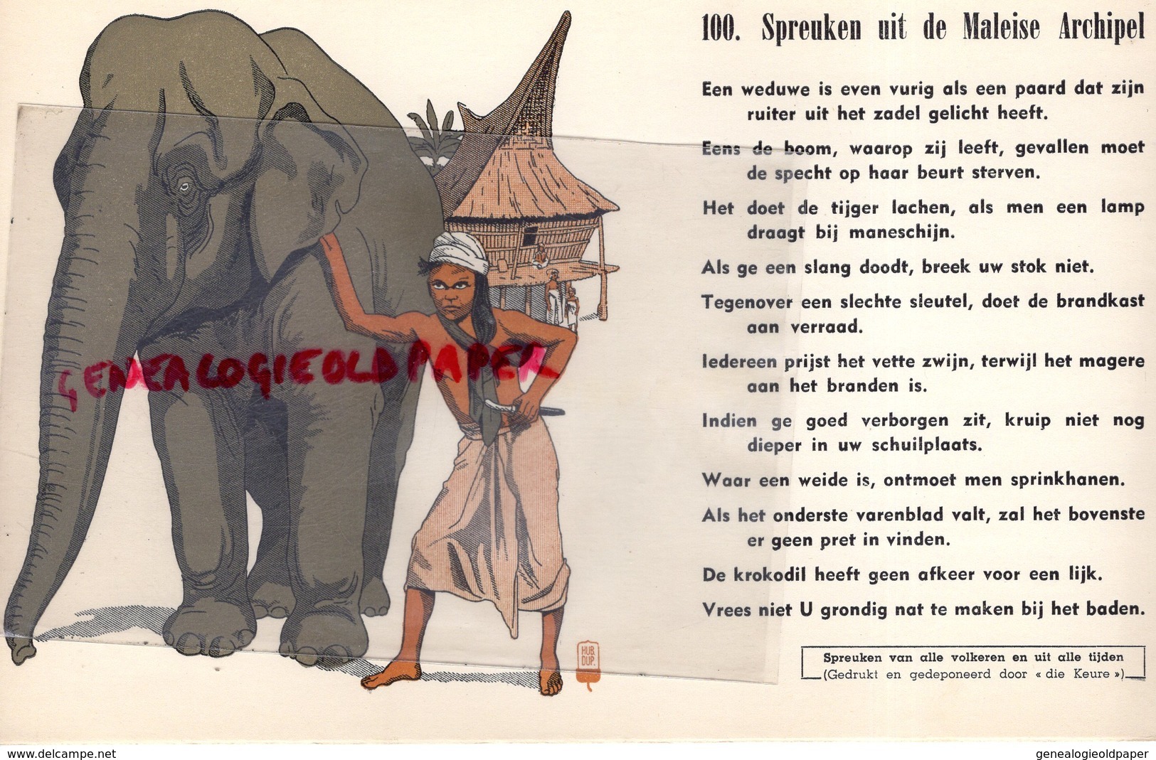 BUVARD ELEPHANT -  PROVERBE MALAISIE- SPREUKEN UIT DE MALEISE ARCHIPEL - RARE BUVARD RIGIDE- MALAISIE - Tiere