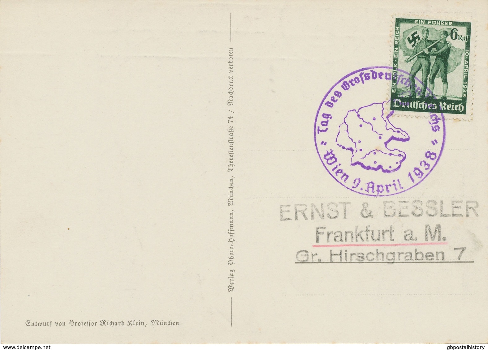 ÖSTERREICH OSTMARK "Tag Des Großdeutschen Reichs / Wien 9. April 1938" Viol. SST A. 6 Rpf Volksabstimmung Portogerecht - Covers & Documents