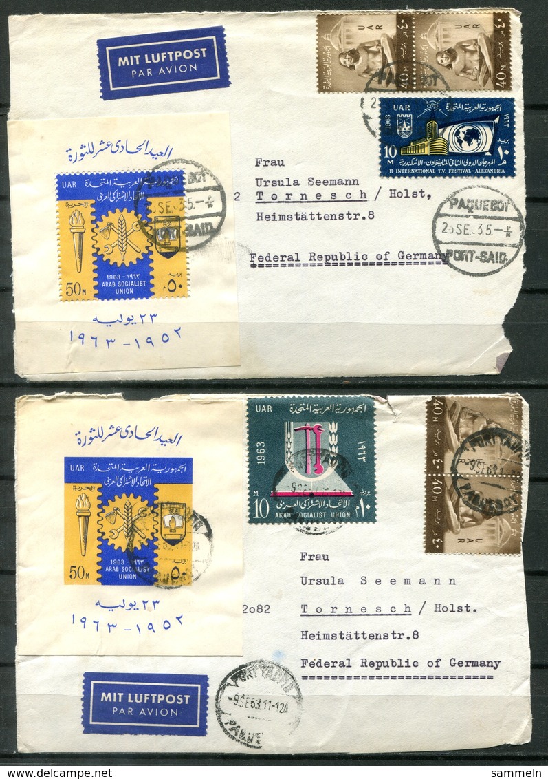 5644 - ÄGYPTEN - Block 14 A+B, Je Auf Briefvorderseite, Stempel Paquebot Port Said + Port Tauna - Blocchi & Foglietti