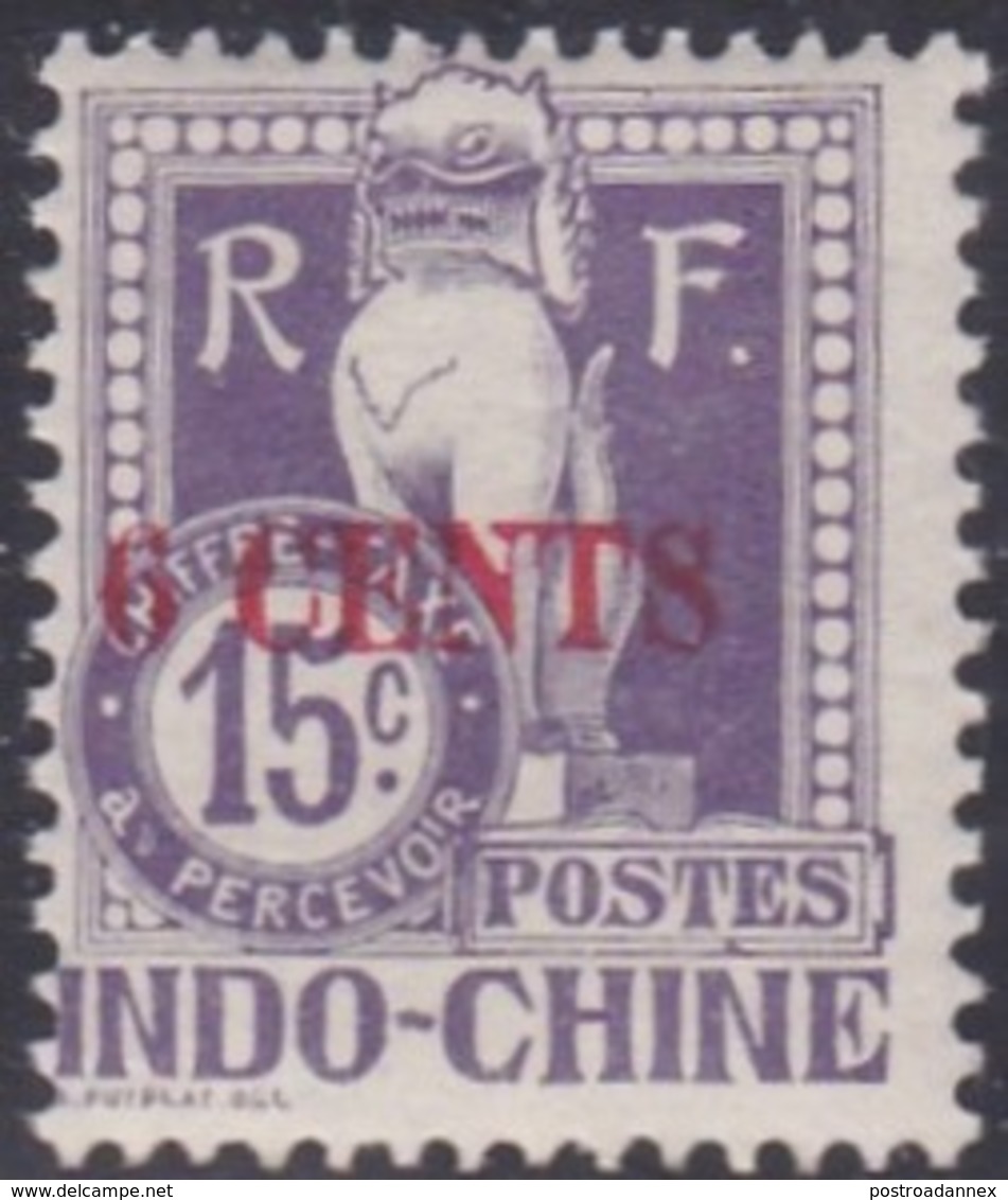 Indo-China, Scott #J22, Mint Hinged, Dragon From The Steps Of Angkor Wat Surcharged, Issued 1919 - Segnatasse