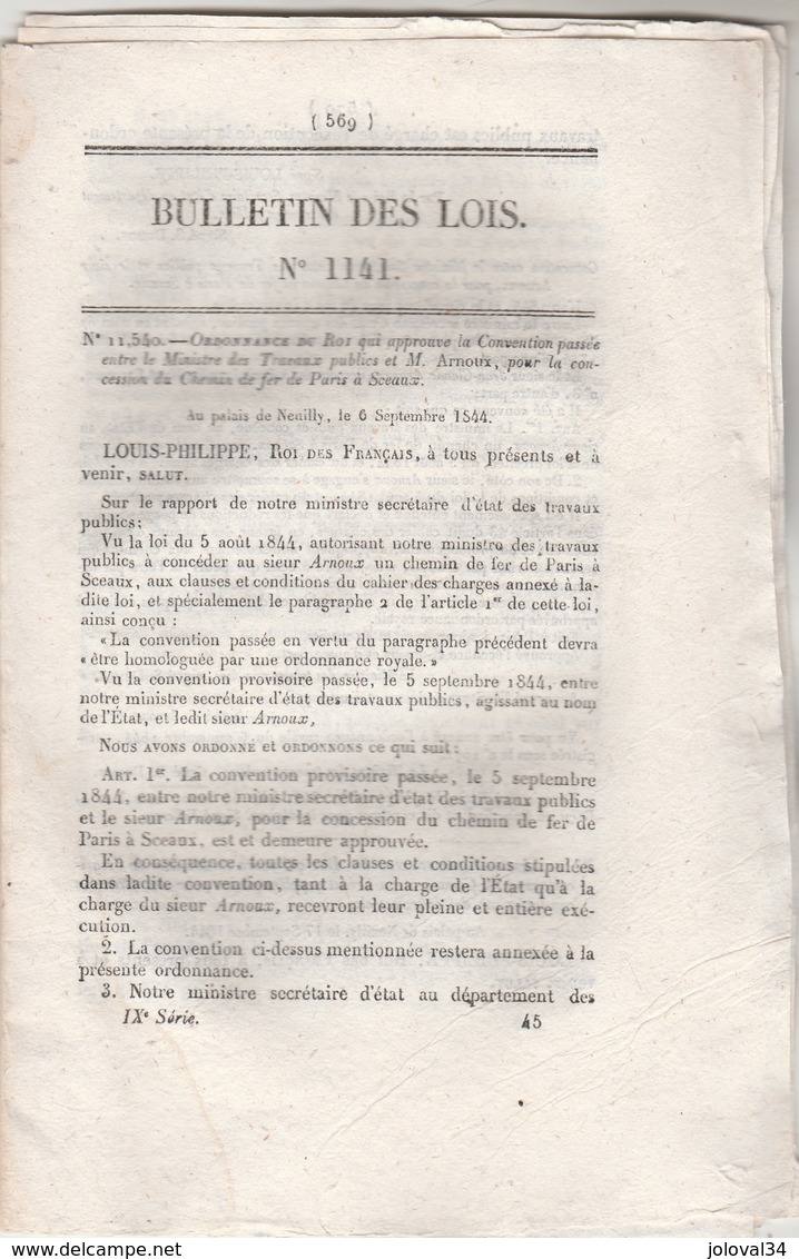 Bulletin Des Lois 1141 De 1844 Pont Sur La Seine à Maison Rouge Et Sur Dordogne à Carennac Lot Avec Tarif Péage - Décrets & Lois