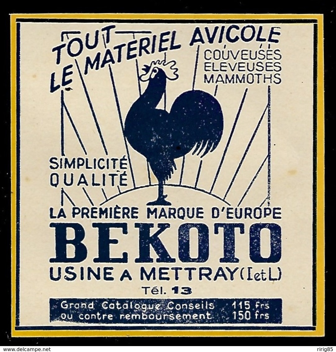 PUBLICITE DE 1950  --  MATERIEL AVICOLE BEKOTO USINE A METTRAY   7A383 - Non Classés