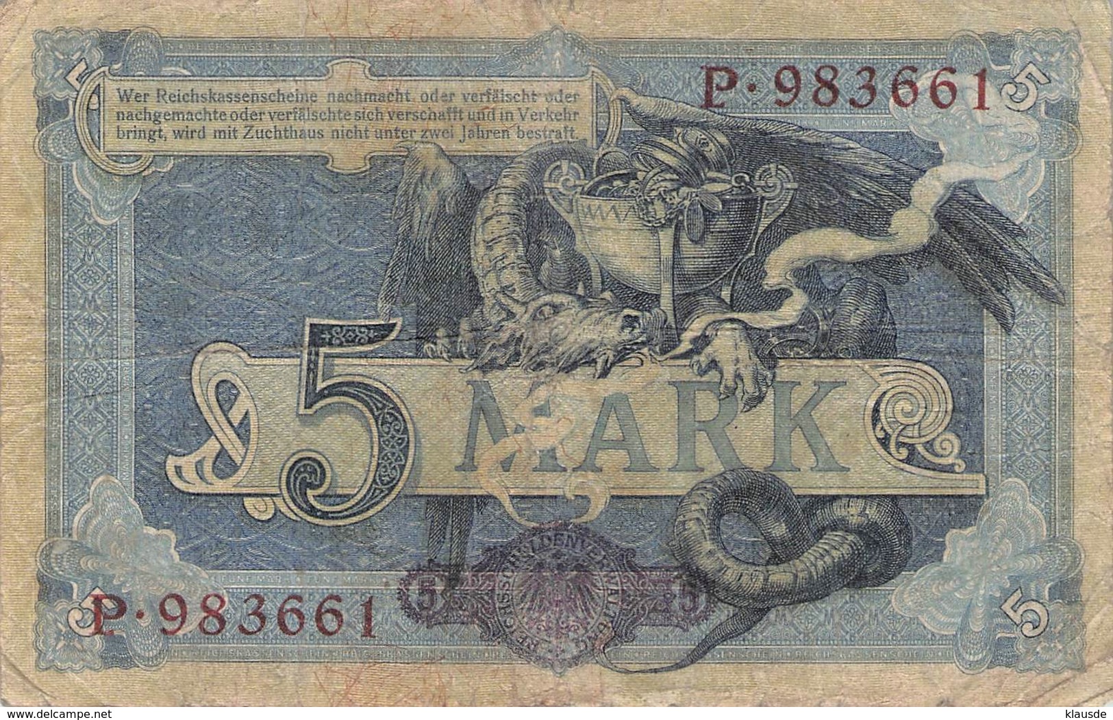 5 Mark Reichsbanknote VG/G (IV) - 5 Mark