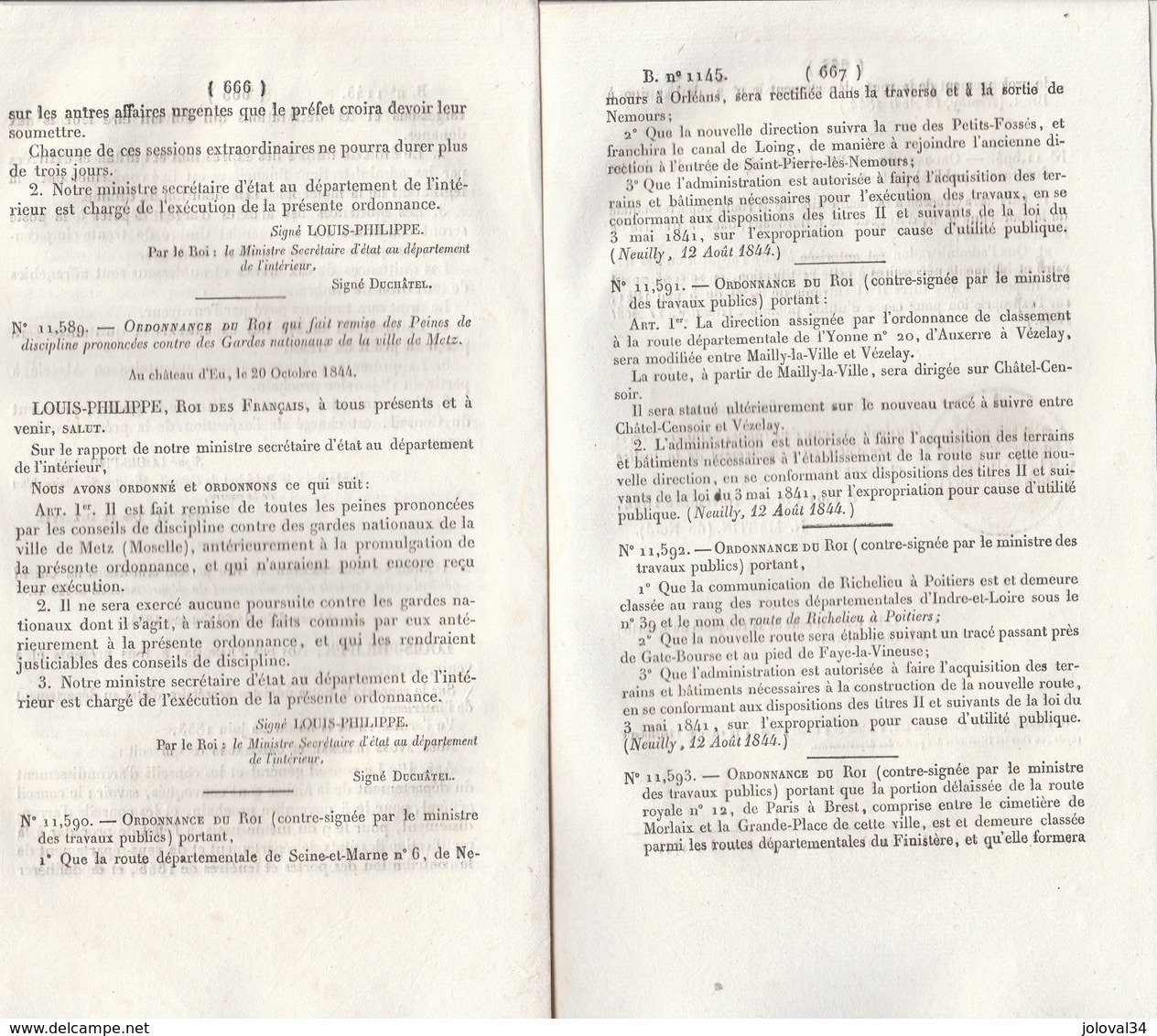 Bulletin Des Lois 1145 De 1844 Prix Froment - Remise Peines Gardes Nationaux à Metz Moselle - Décrets & Lois