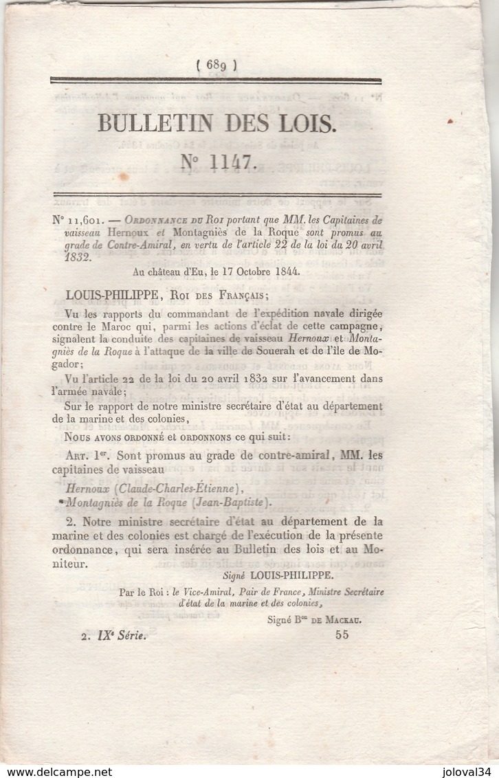 Bulletin Des Lois 1147 De 1844 Chemin De Fer Orléans Bordeaux, Orléans Vierzon, Amiens Boulogne - Décrets & Lois