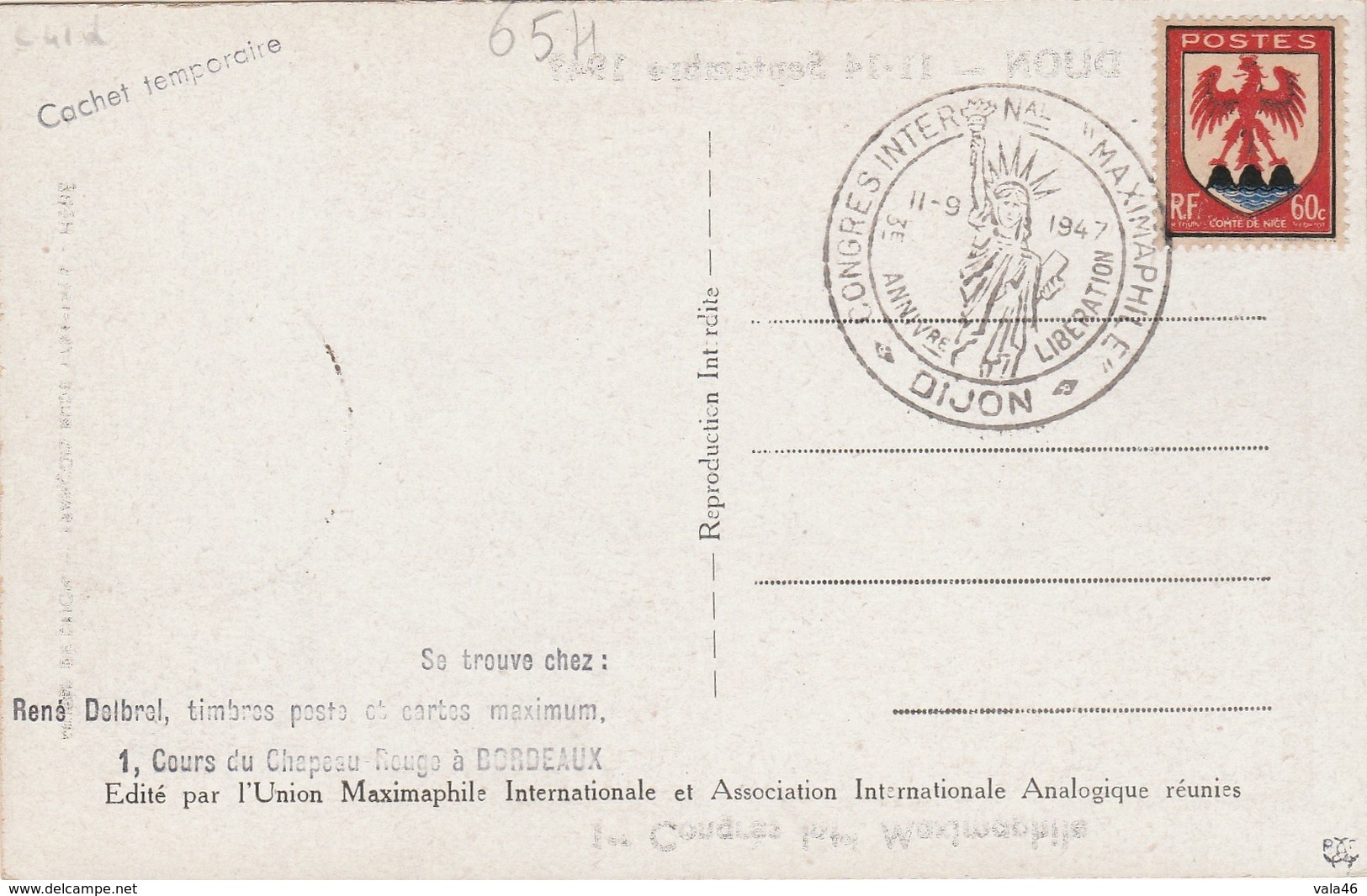 CARTE MAXIMUM    MAXIMAPHILIE  1er CONGRES INTERNATIONAL - TYPE  IRIS N° 654 - 1940-1949