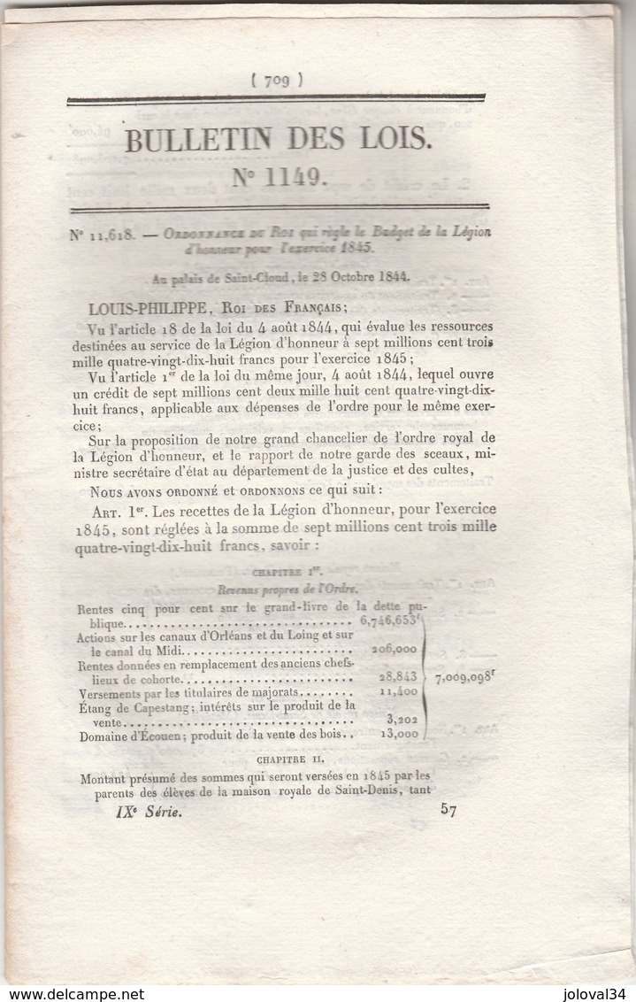 Bulletin Des Lois 1149 De 1844 Chemin De Fer Montpellier Nimes Et Atmosphérique Entre Nanterre Et Saint Germain - Decretos & Leyes