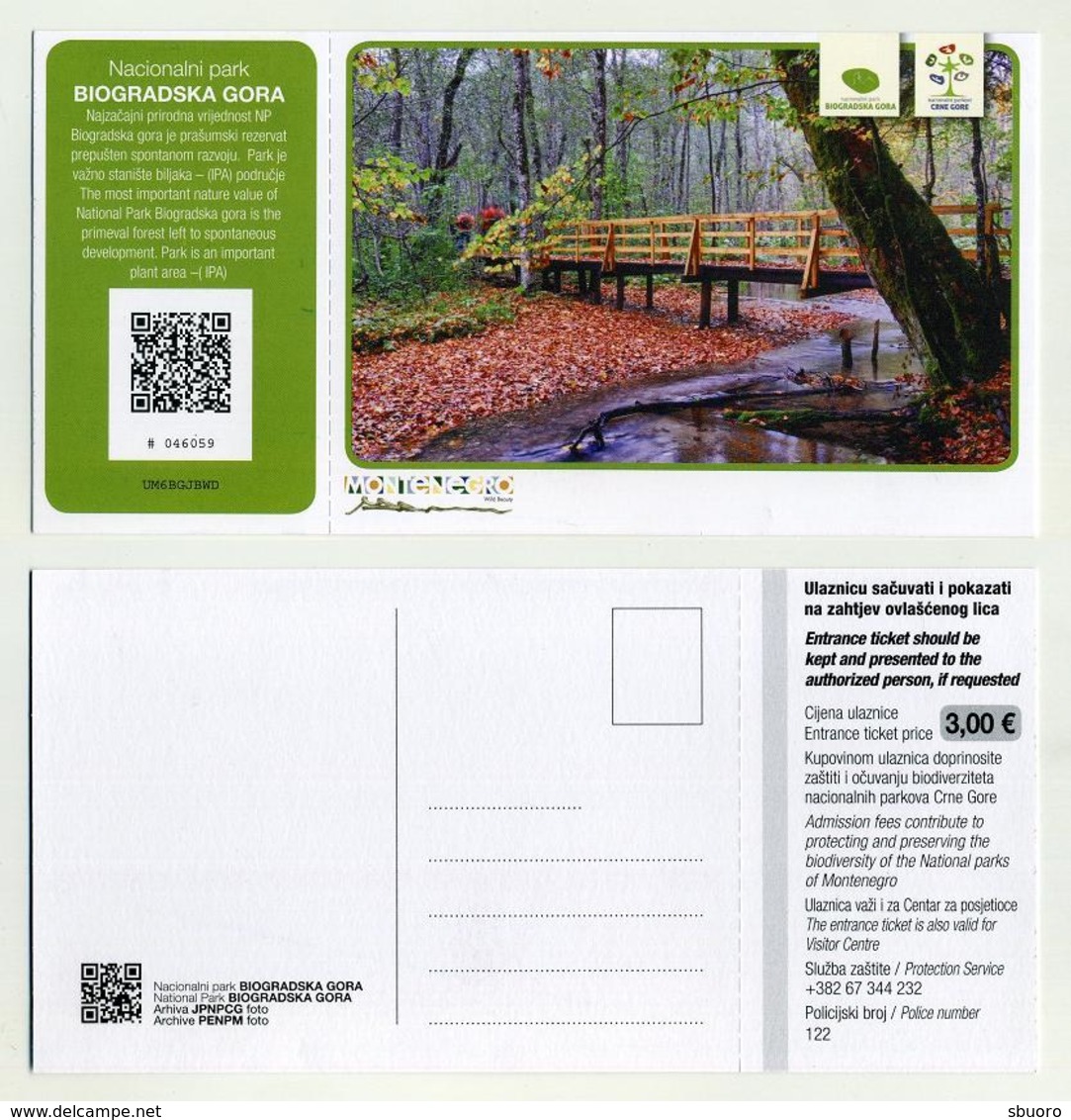 National Park Biogradska Gora, Montenegro. With Se-tenant Postcard. Crna Gora. - Tickets D'entrée