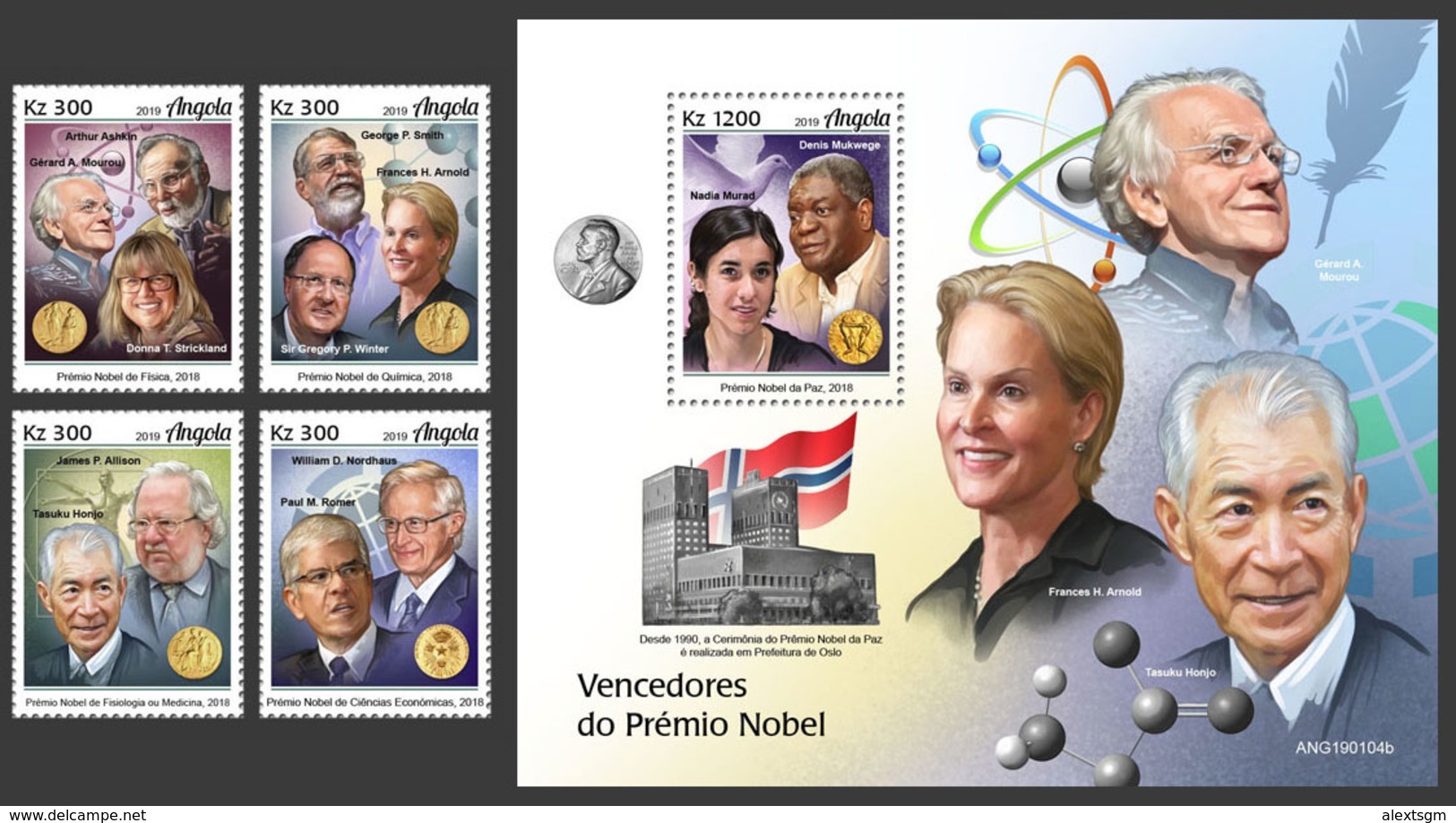 ANGOLA 2019 - Nobel Prize, 4v + S/S. Official Issue - Premio Nobel