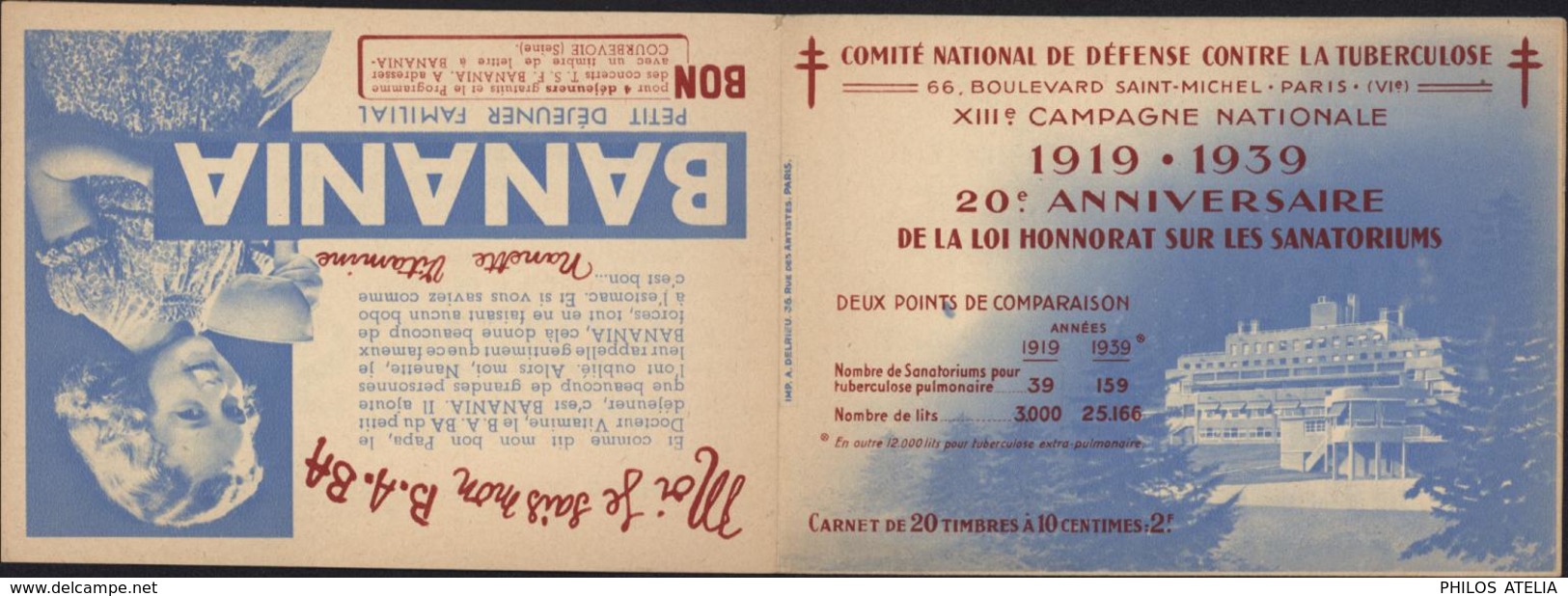 Carnet 20 Timbres Comité National Défense Contre Tuberculose 13e Campagne Nationale Dos Bon Publicité Banania Et Autres - Sonstige & Ohne Zuordnung