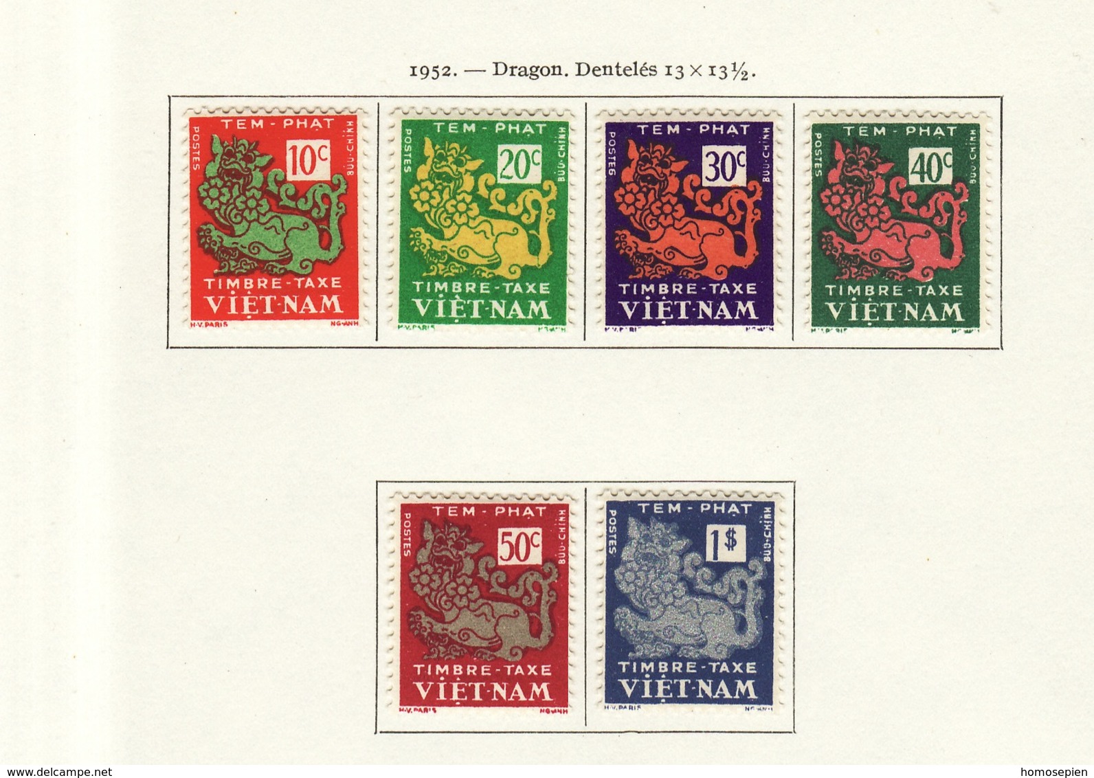 Viêt Nam Empire - Vietnam Taxe 1952 Y&T N°T1 à 6 - Michel N°P1 à 6 * - Dragon - Viêt-Nam