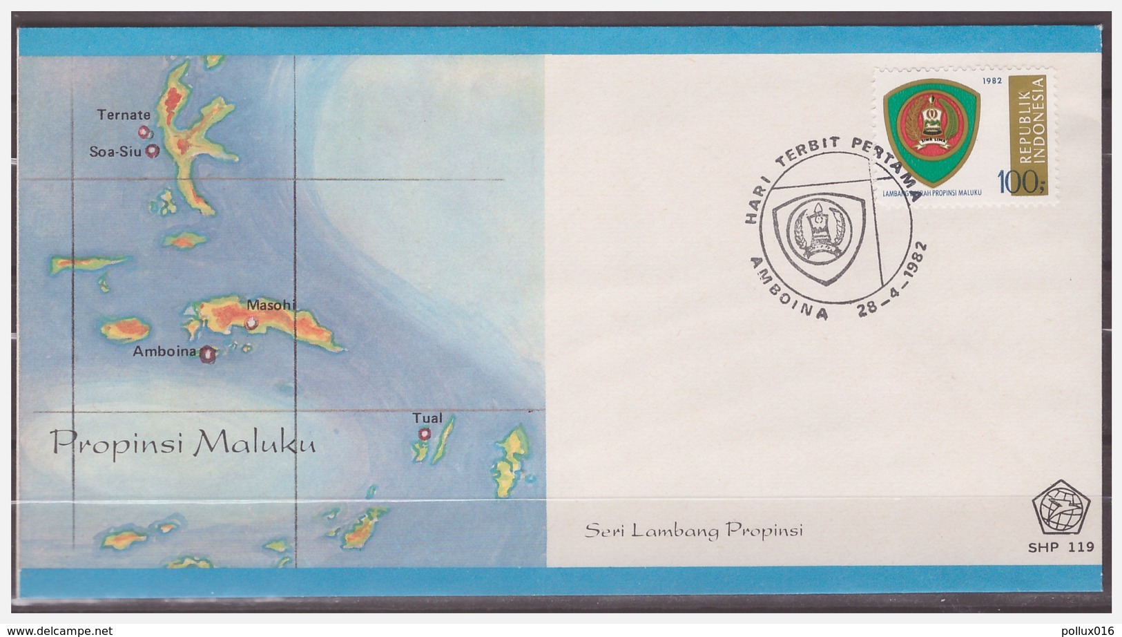 Indonesia 1982 FDC SHP 119 Arms Of Maluka Open - Indonesia