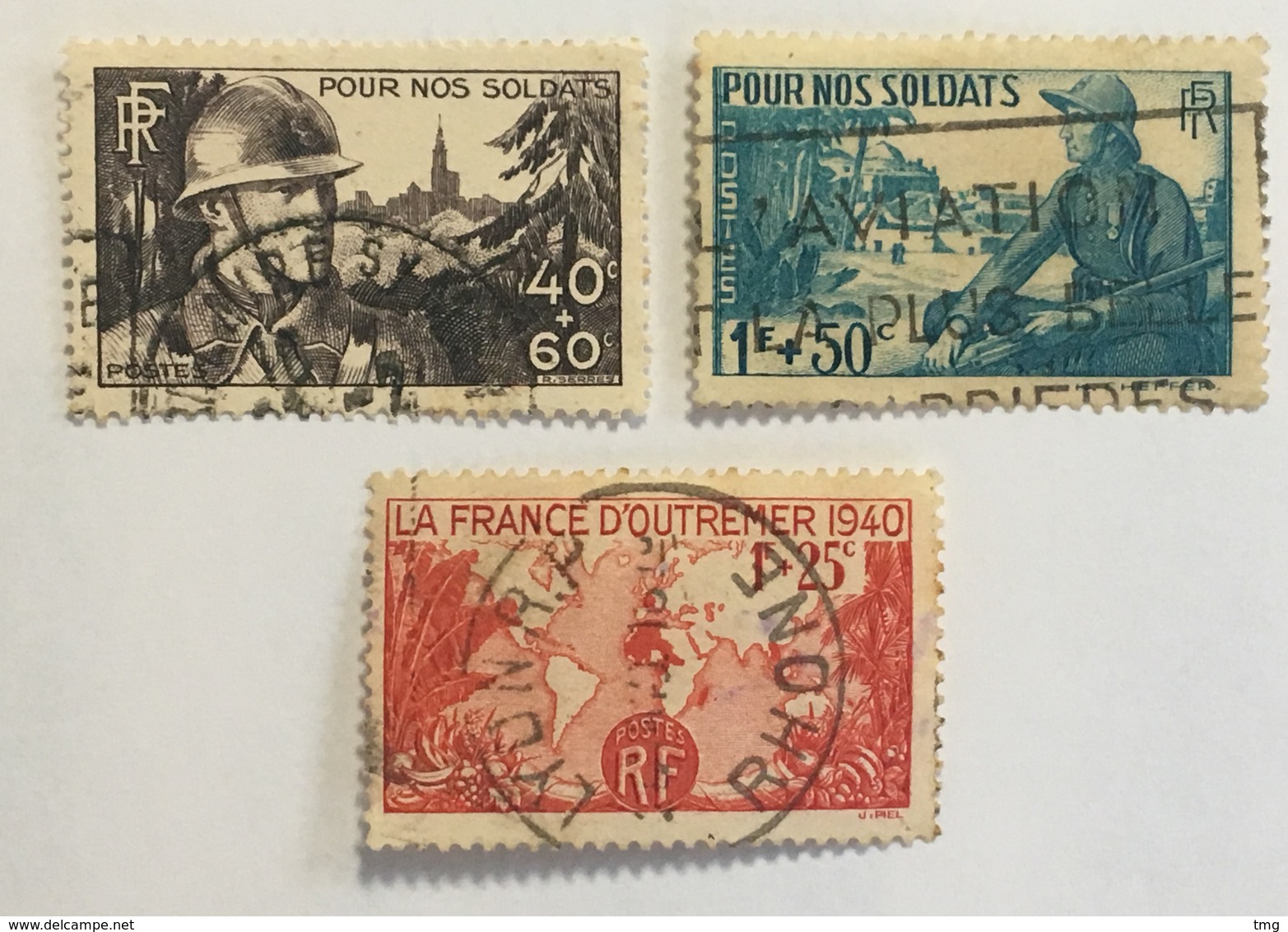 Timbres France YT 451 à 453 (°) Obl 1940, Pour Nos Soldats, Pour La France D’Outre-Mer (côte 8,75) – 65f - Gebraucht