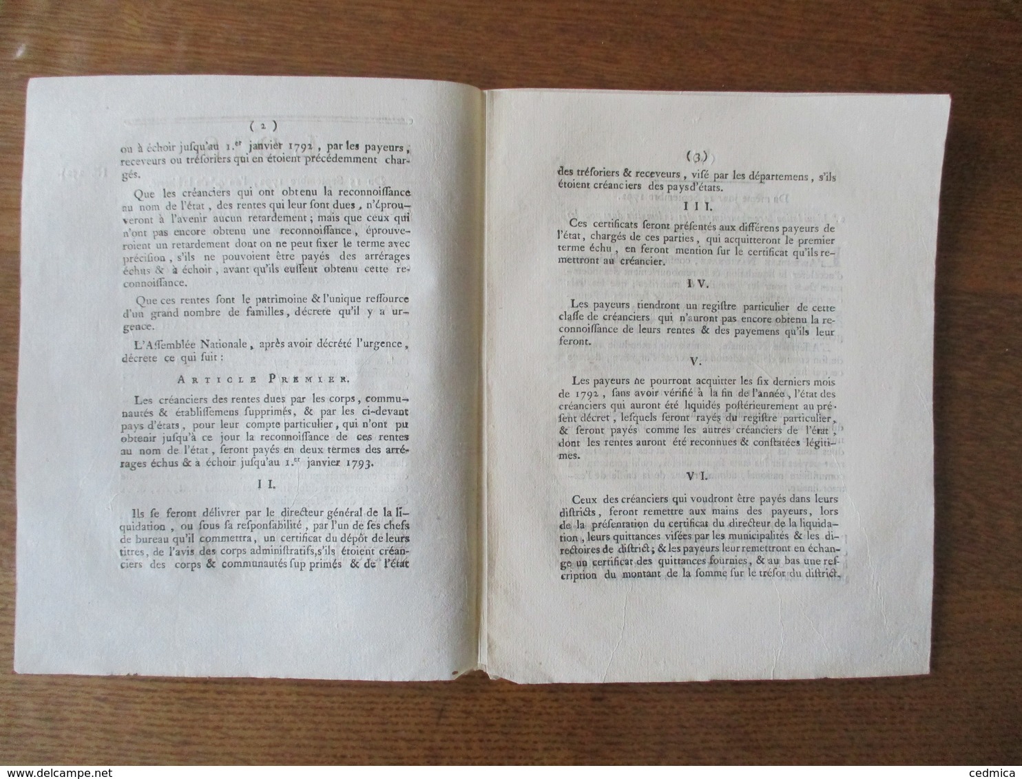 LOIS DU 15 SEPTEMBRE 1792 CREANCIERS DES RENTES DUES PAR LES CORPS COMMUNAUTES & ETABLISSEMENTS SUPPRIMES & PAR LES CI-D - Décrets & Lois