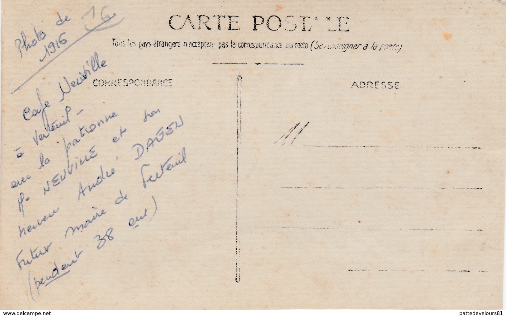 CPA-PHOTO Carte-Photo (16) VERTEUIL 1916 Café NEUVILLE Avec La Patronne Et Neveu André DAGEN (Futur Maire)  (2 Scans) - Altri & Non Classificati