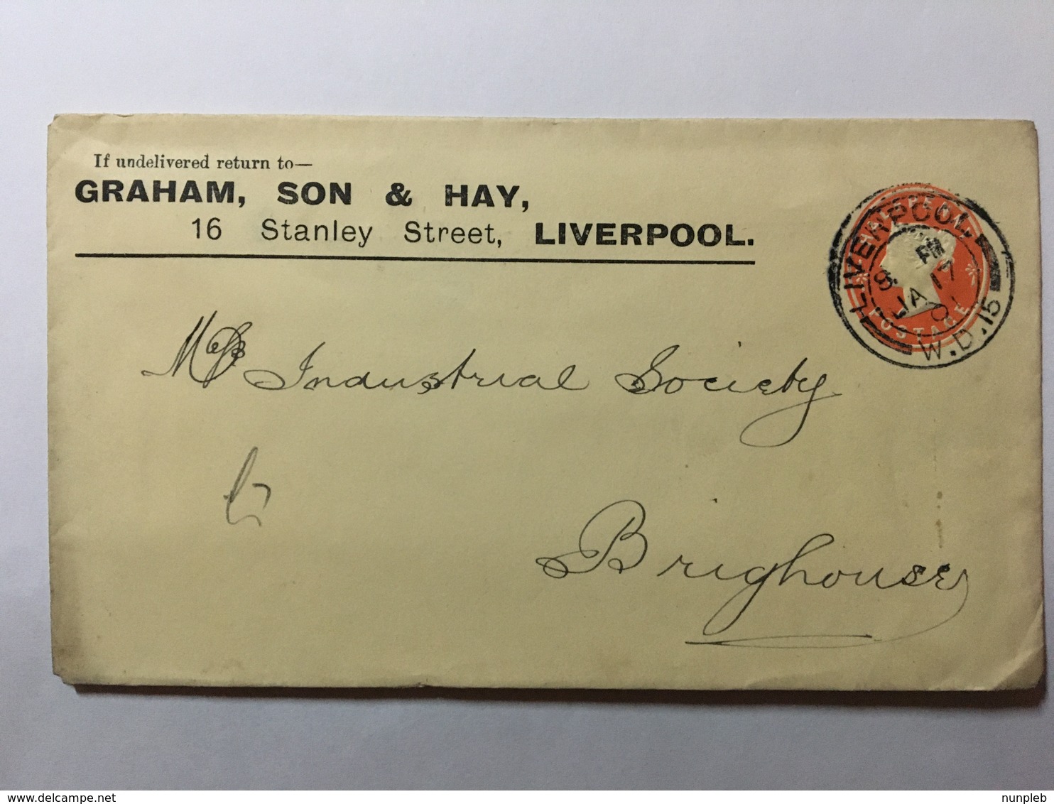 GB Victoria 1901 Cover Liverpool To Brighouse - `Graham, Son & Hay` - Briefe U. Dokumente