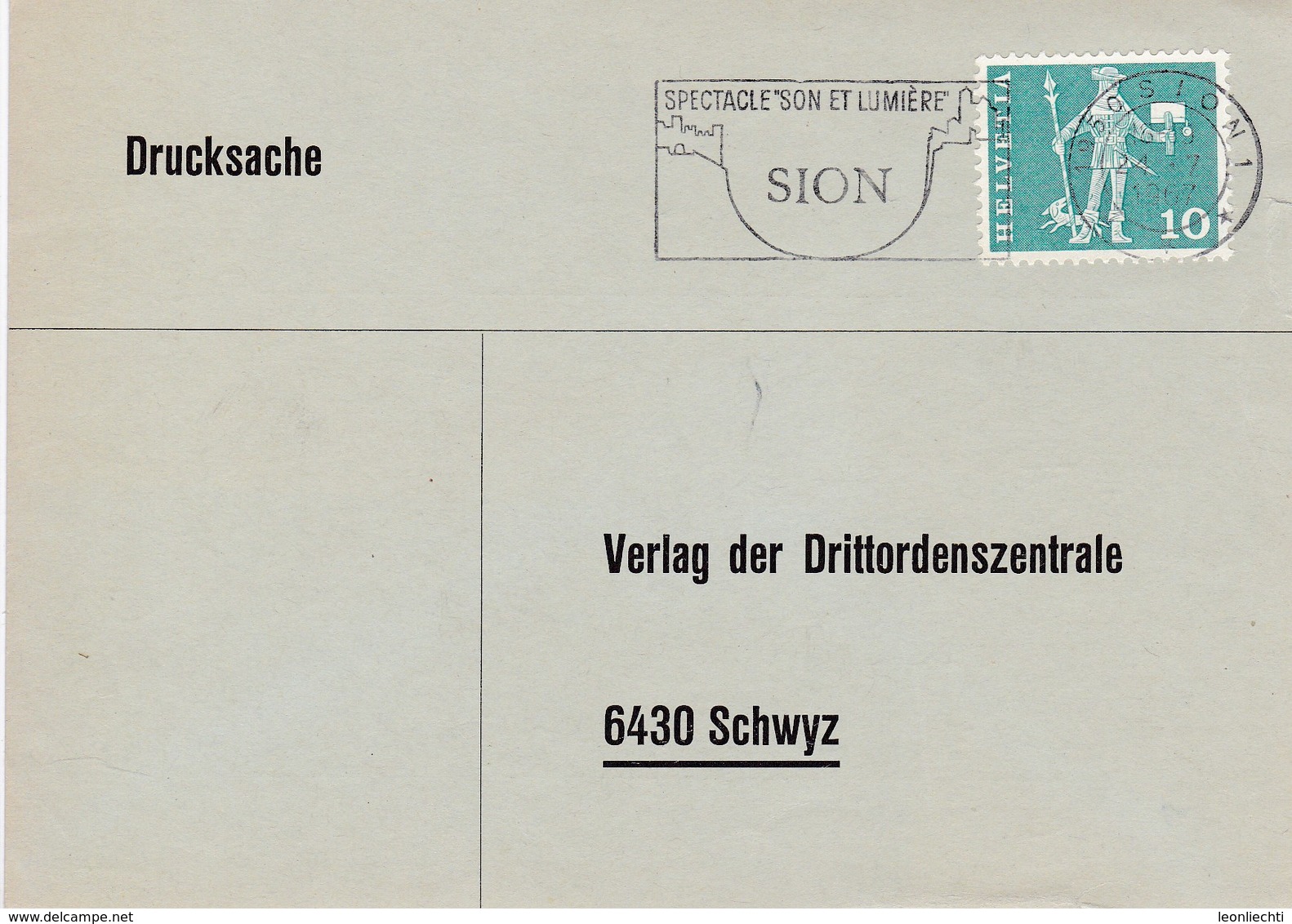 Mi: 697. Bücherzettel Von Sion Nach Schwyz Drittordenzentrale.  24.7.1967 - Lettres & Documents