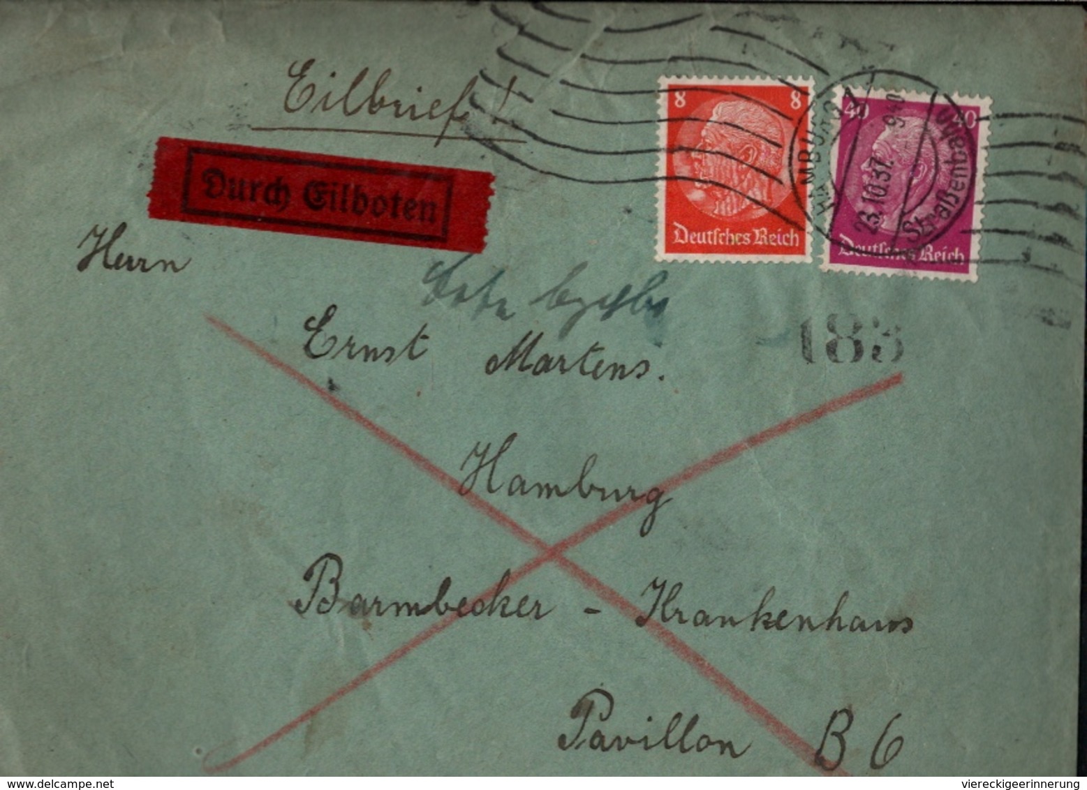 ! 1937 Hamburg Straßenbahn Stempel, Tramway, Eilboten, Orts Eilbrief, Hindenburg Medaillon - Lettres & Documents