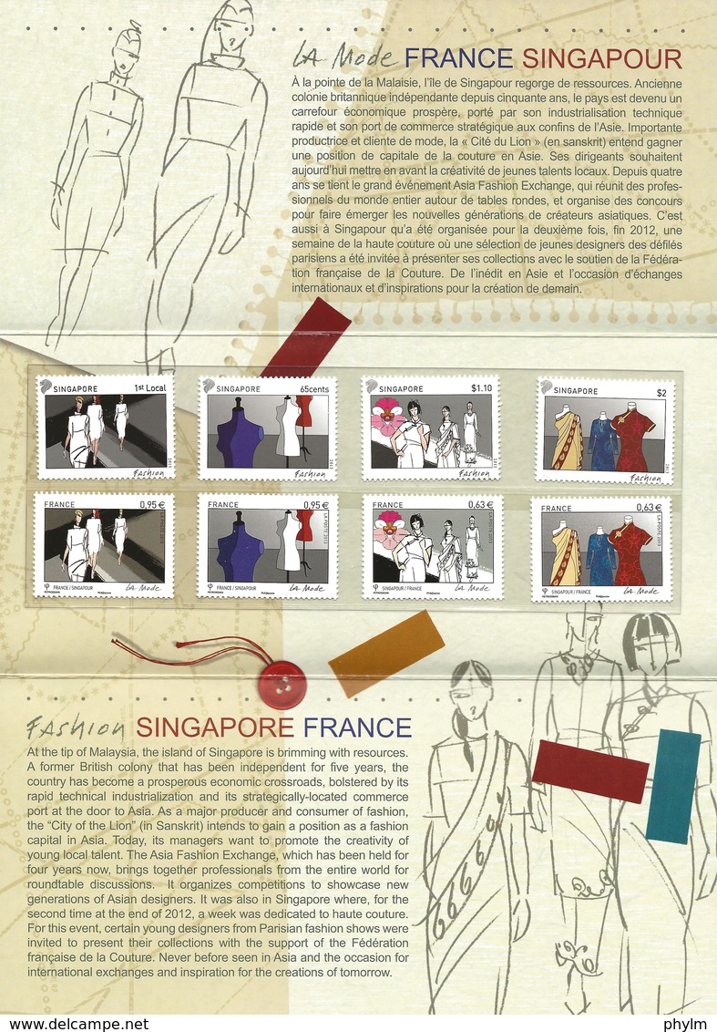 Pochette émission Commune N°49 - France-Singapour - Année 2013 - Sonstige & Ohne Zuordnung