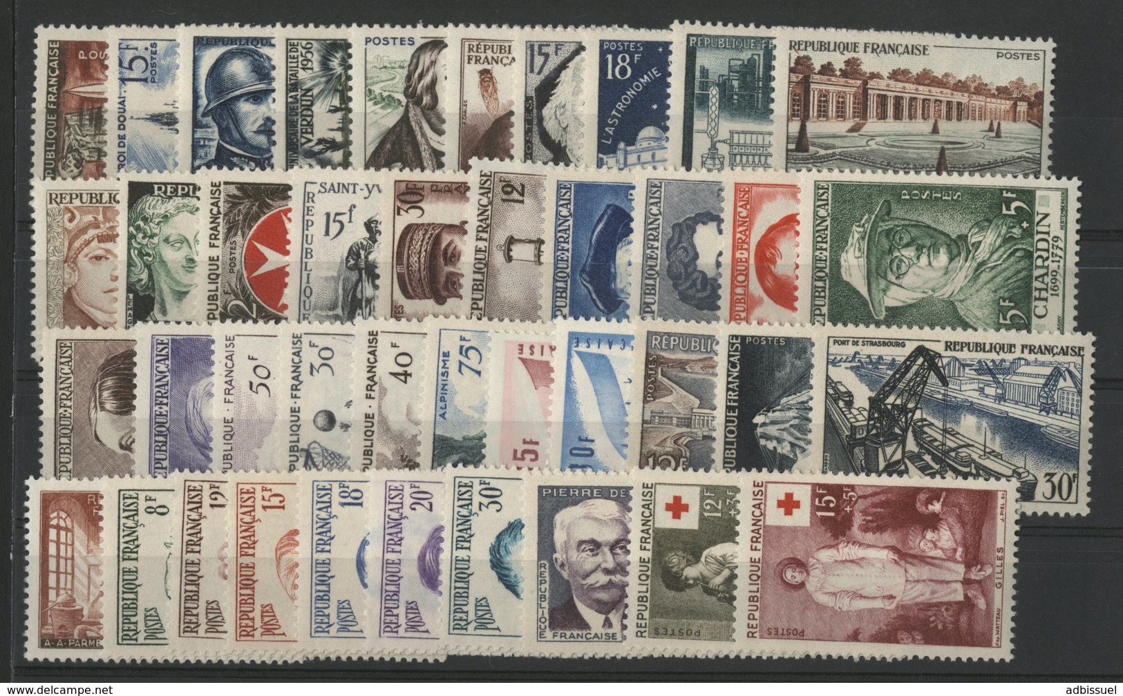 1956 ANNEE COMPLETE ** (MNH). Cote 165 €. N° 1050 à 1090 Soit 41 Timbres. TB. - 1950-1959