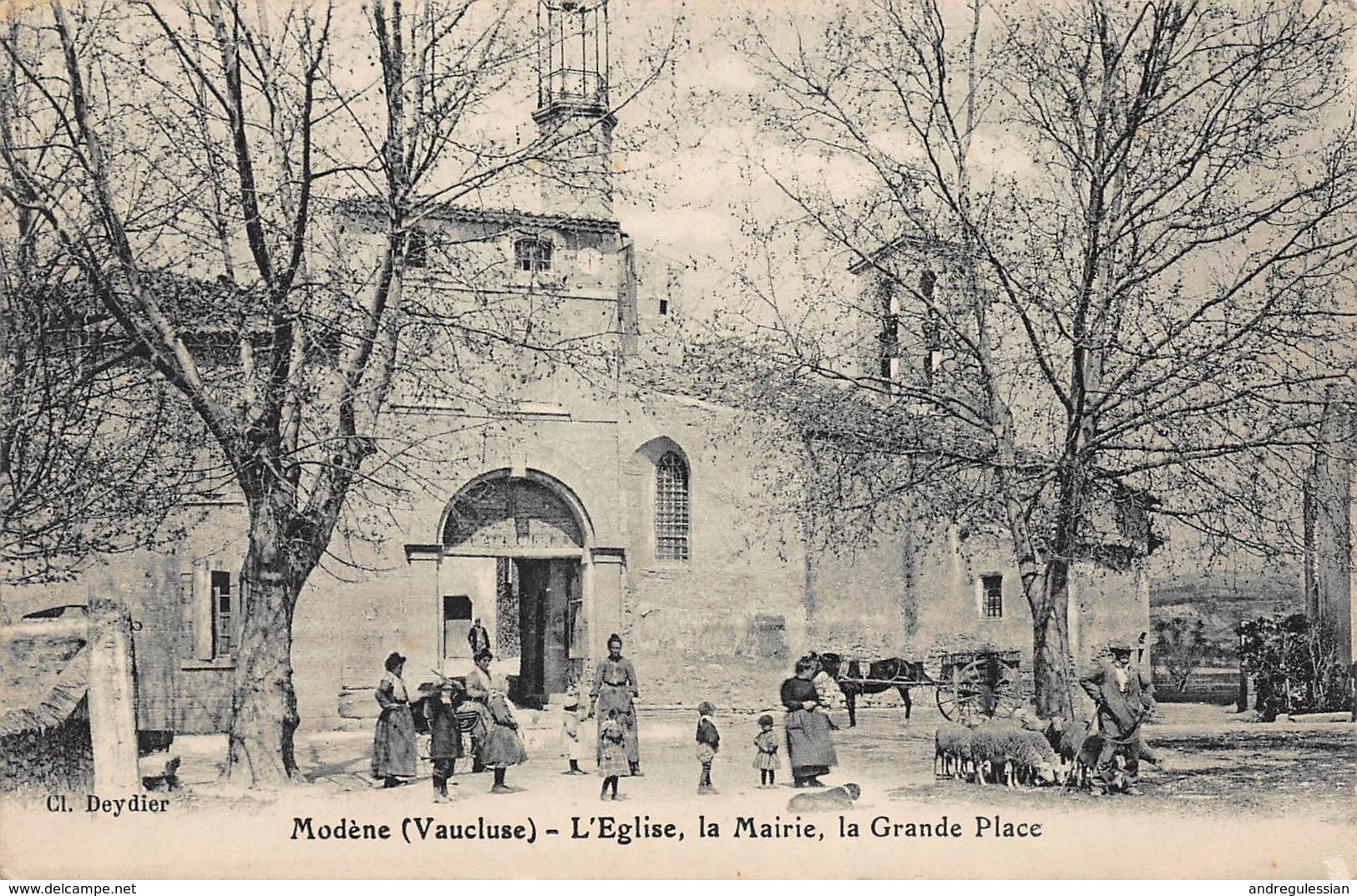 CPA Modène ( Vaucluse ) - L' Eglise, La Mairie, Le Grande Place - Autres & Non Classés