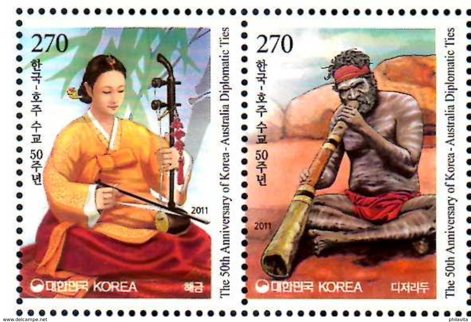 2011 S. Korea Musical Instruments Diplomatic Relationship Joint Issue With Australia MNH** MiNr. 2846 - 2847 - Korea (Süd-)