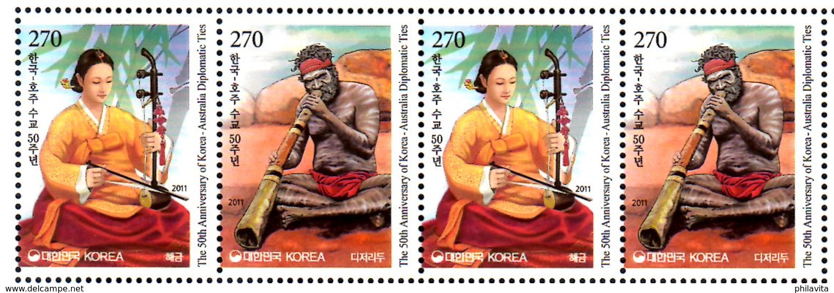 2011 Musical Instruments Joint Issue Of S. Korea And Australia Both Countries AU Gutter Pairs /2 Sets Of S.Korea MNH** - Gemeinschaftsausgaben