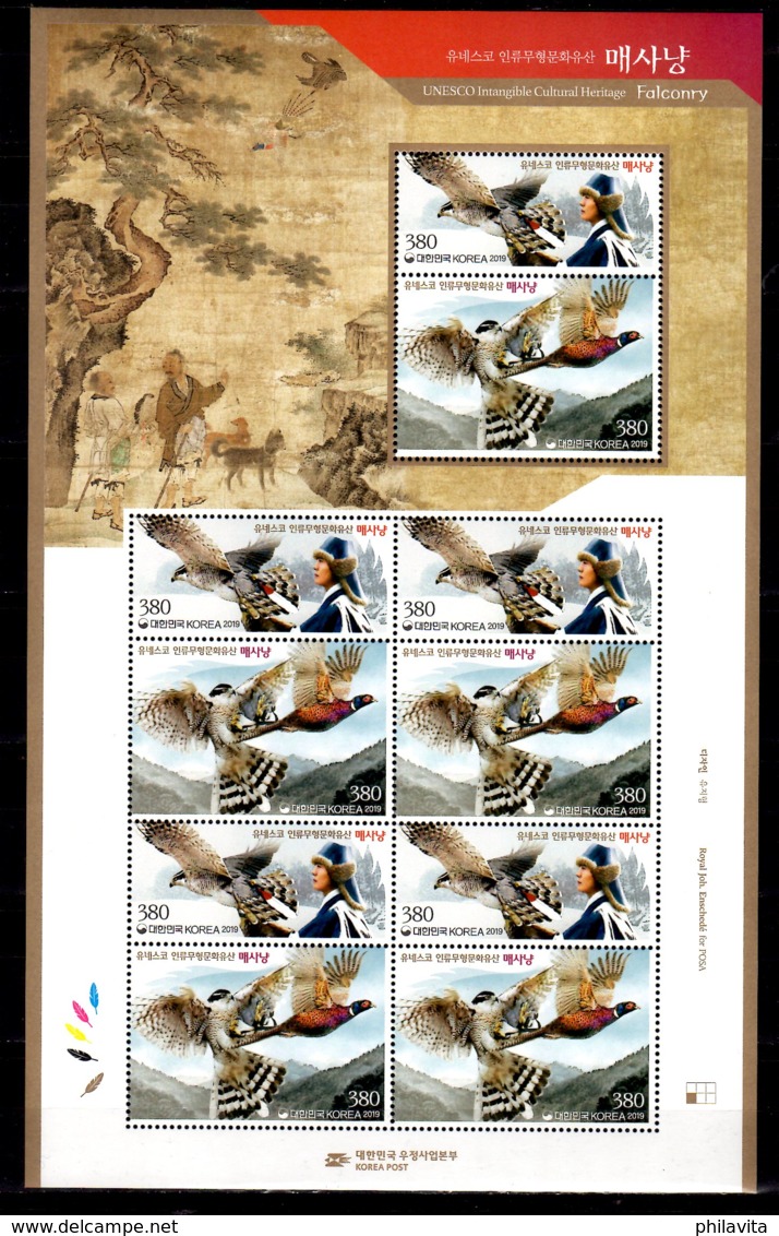 2019 S. Korea Falconry UNESCO Cultural Heritage Sheetlet MNH** Birds Of Pray, Phasant, Hunting, - Korea (Süd-)
